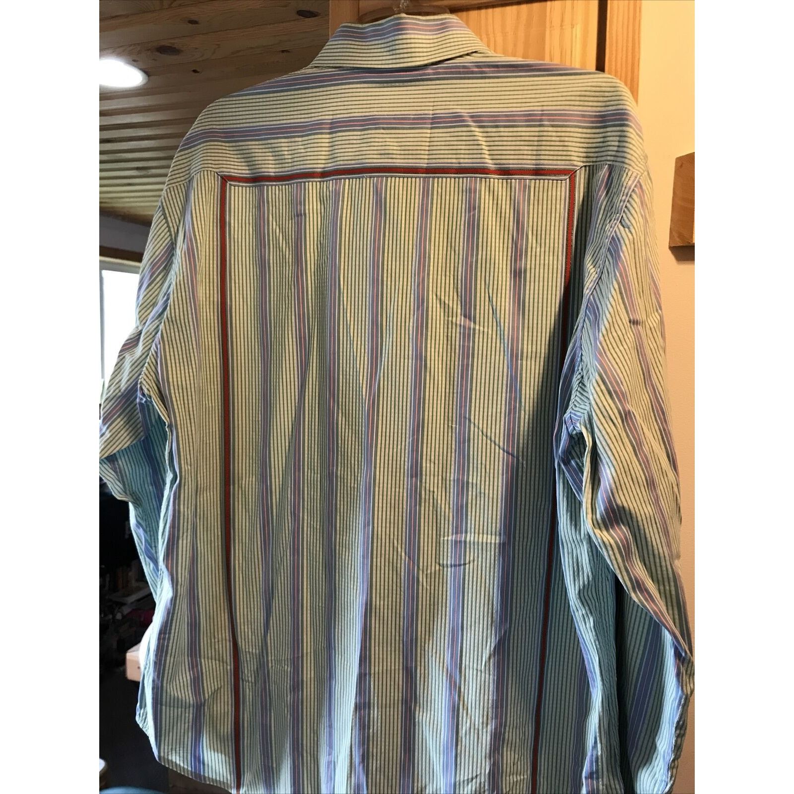 Robert Graham Robert Graham Mens XL Green Striped Long Sleeve Cotton Shirt Size US XL / EU 56 / 4 - 9 Thumbnail