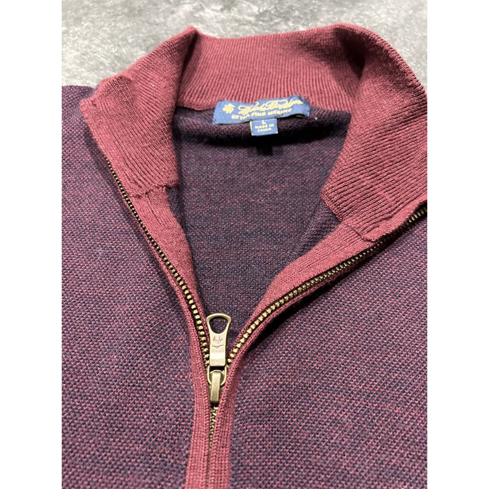 Brooks Brothers Brooks Brothers Men's L Sweater 1/4 Zip Pullover Wool Merino Knit Burgundy Regular Size L Mock Neck Zip Machine Washable Casual Golf Mens Size US L / EU 52-54 / 3 - 6 Thumbnail