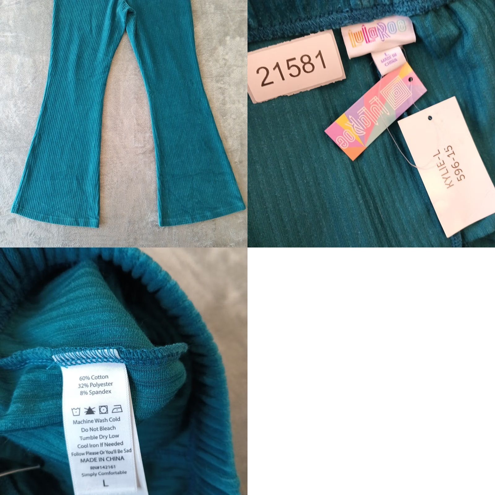 Vintage LuLaRoe Kylie Pants Womens Large Blue Turquoise Flared Pull On Corduroy New Size 36" / US 14 / IT 50 - 8 Thumbnail