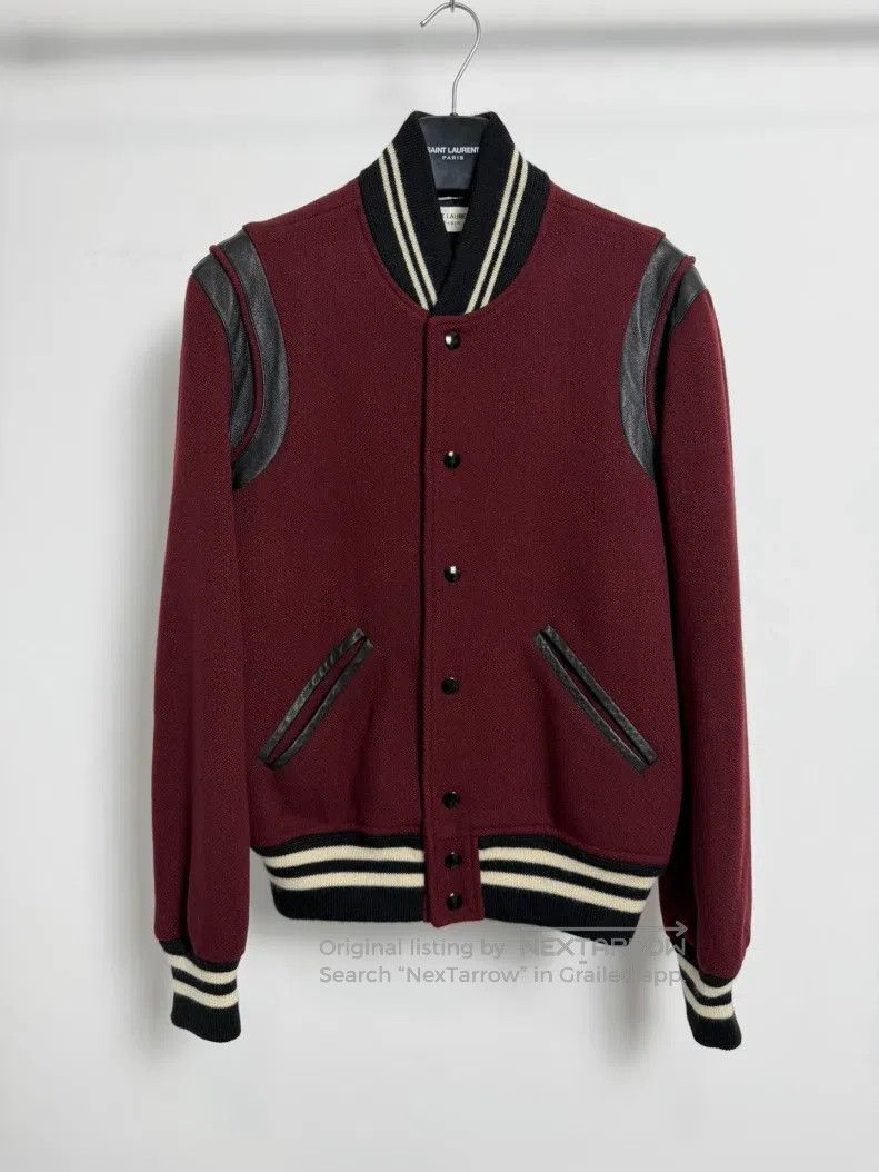Saint Laurent Paris Saint Laurent Paris Burgundy leather baseball jacket Size US S / EU 44-46 / 1 - 1 Thumbnail