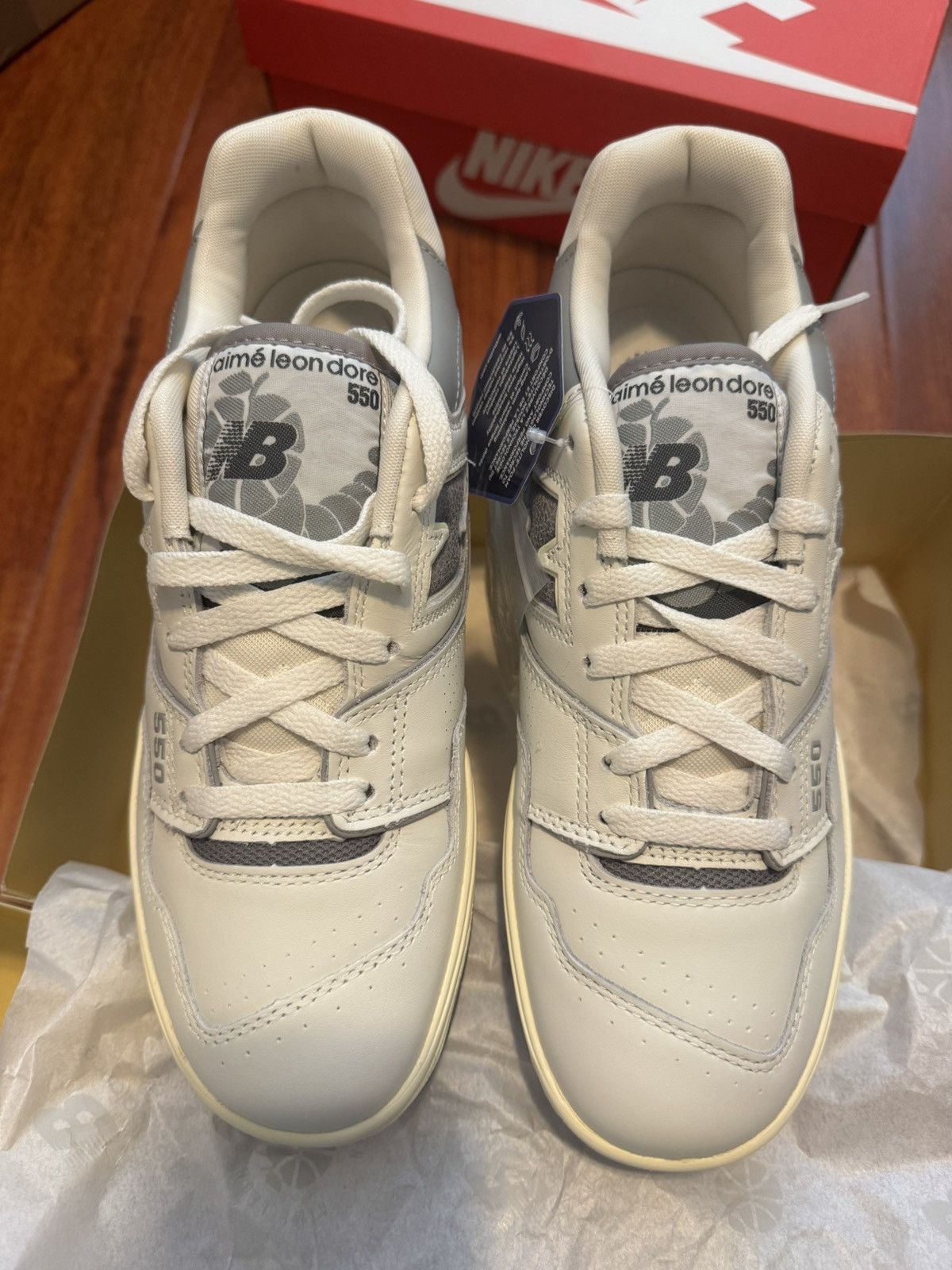 Aime Leon Dore × New Balance ALD x NB 550 WHITE/GREY LEATHER TRAINERS Size US 8.5 / EU 41-42 - 3 Thumbnail