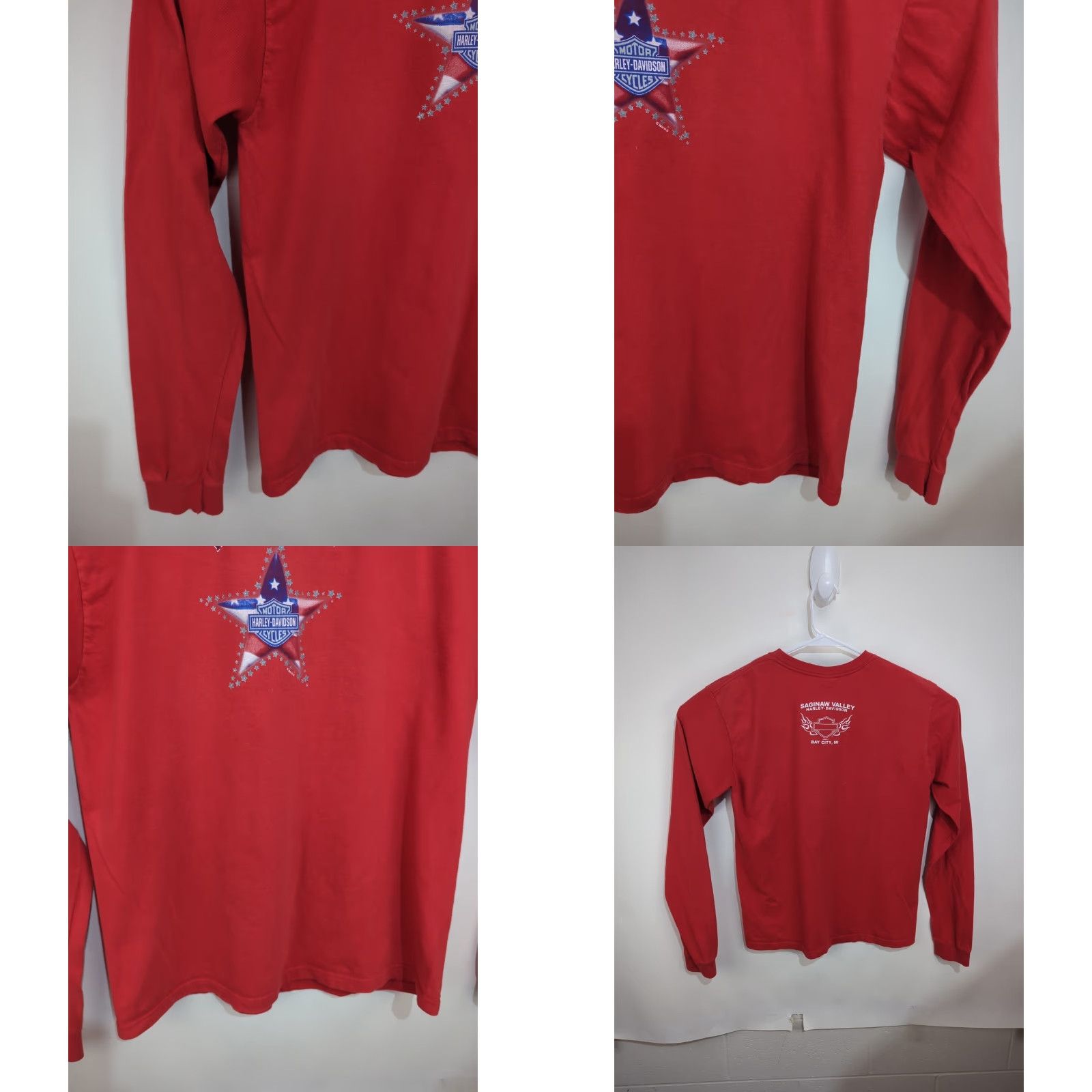 Harley Davidson Harley-Davidson Shirt Womens XL Red Long Sleeve Motorcycle Flag Stars Michigan Size XL / US 12-14 / IT 48-50 - 8 Thumbnail