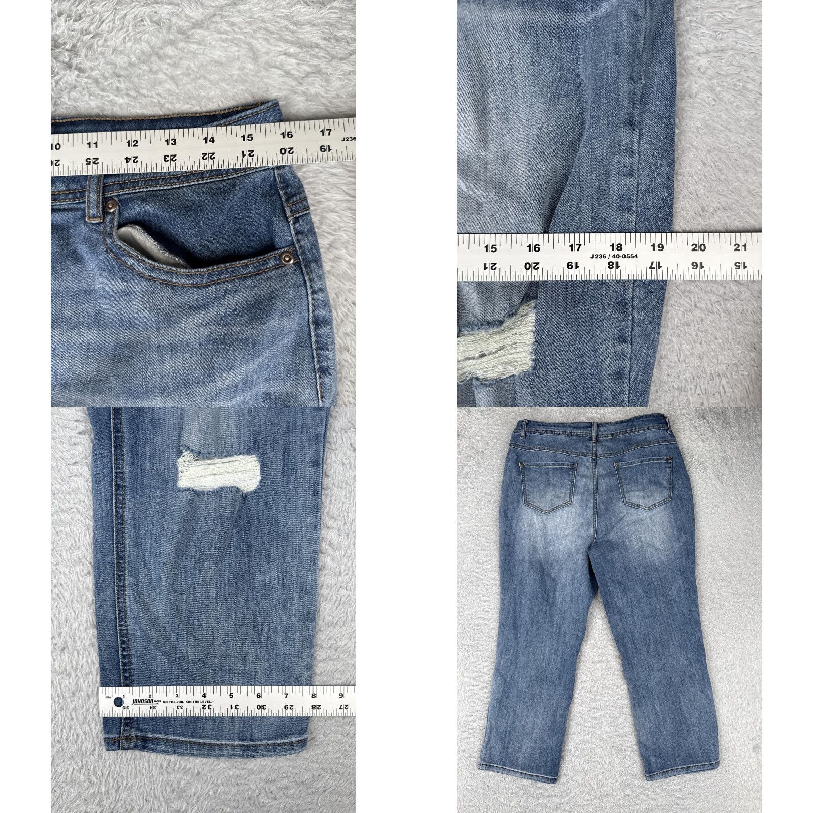 Denime C EST. 1946 Jeans Women 12 Blue Distressed Button Fly Stretch Straight Leg Denim Jeans Size 34" / US 12 / IT 48 - 9 Thumbnail