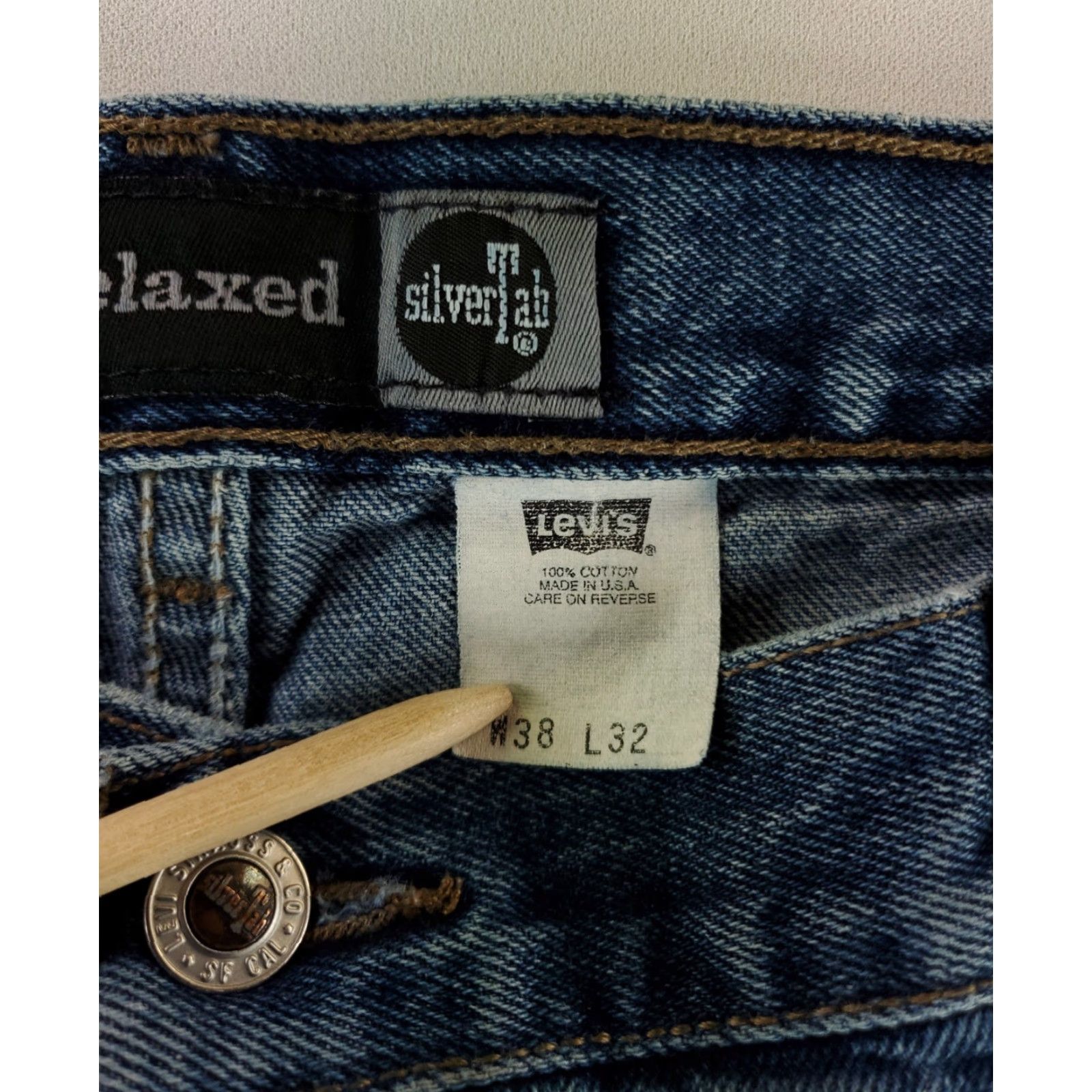 Levi's Levi's Silvertab Straight Jeans Made USA Mens 39x31 Blue Relaxed Straight 28 Size US 39 - 2 Thumbnail