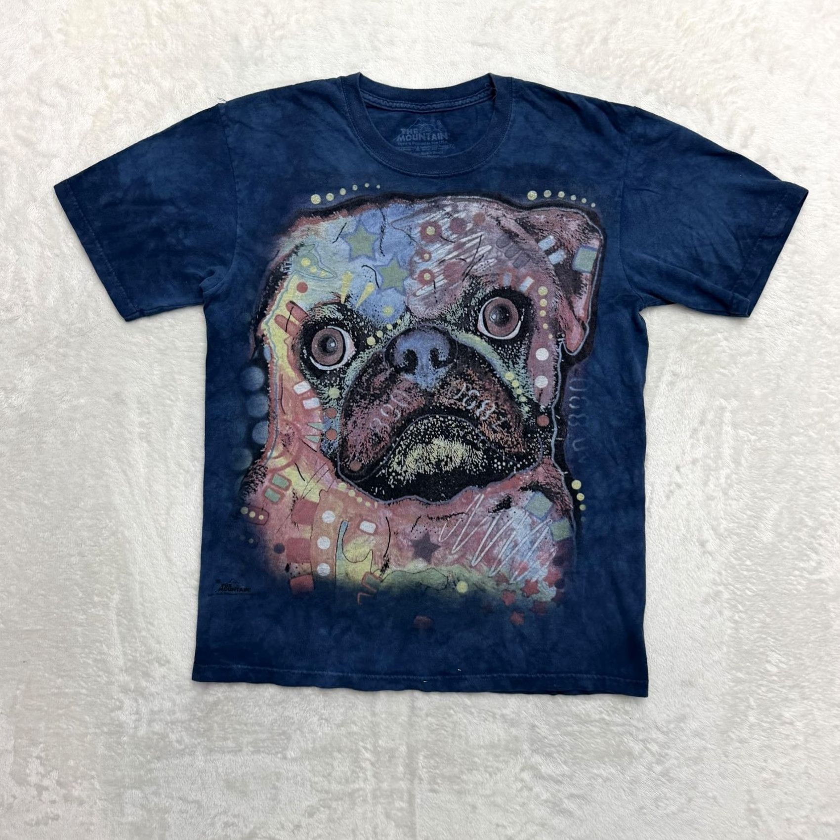 The Mountain The Mountain Pug Shirt Mens M Blue Tie Dye Dog Graphic Tee Crew Neck Short Sleeve Size US M / EU 48-50 / 2 - 2 Thumbnail