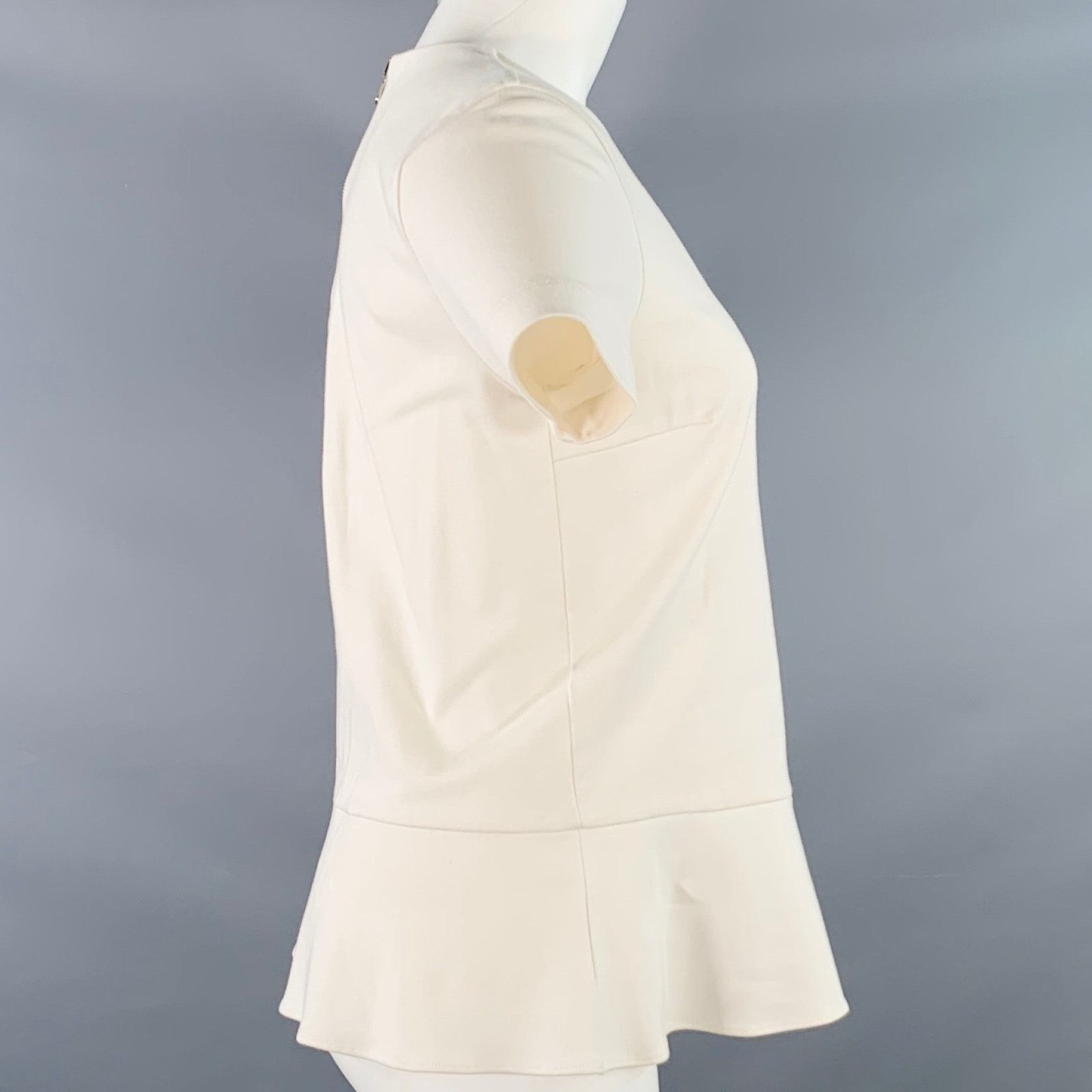 Brunello Cucinelli M Cream Cotton Blend Short Sleeve Peplum Casual Top Size M / US 6-8 / IT 42-44 - 2 Thumbnail