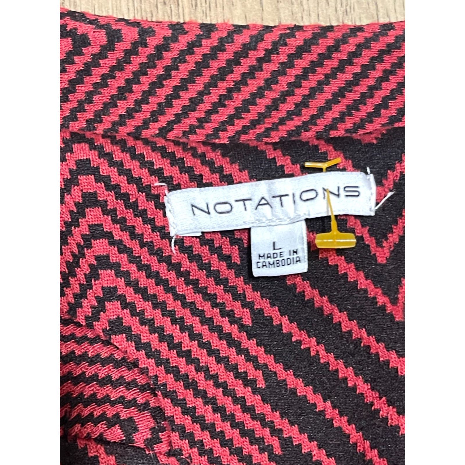 Vintage Notations Sweater Cardigan, Women's L Open Long Red Black, NWT, Casual, Fall Spring Summer, Womens Size L / US 10 / IT 46 - 7 Thumbnail