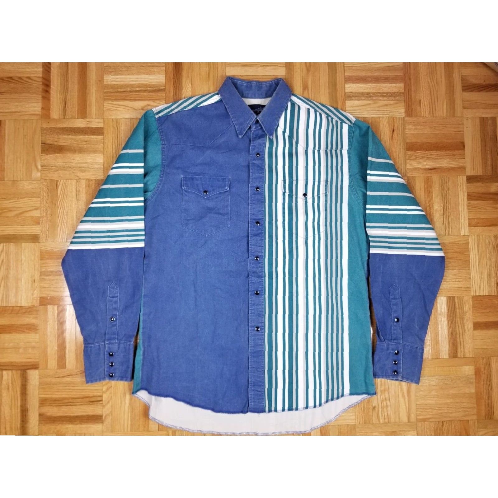 Wrangler VINTAGE Wrangler SHIRT Western Mens Large Green Cotton Brushpopper Snap Button 90's Size US L / EU 52-54 / 3 - 2 Thumbnail