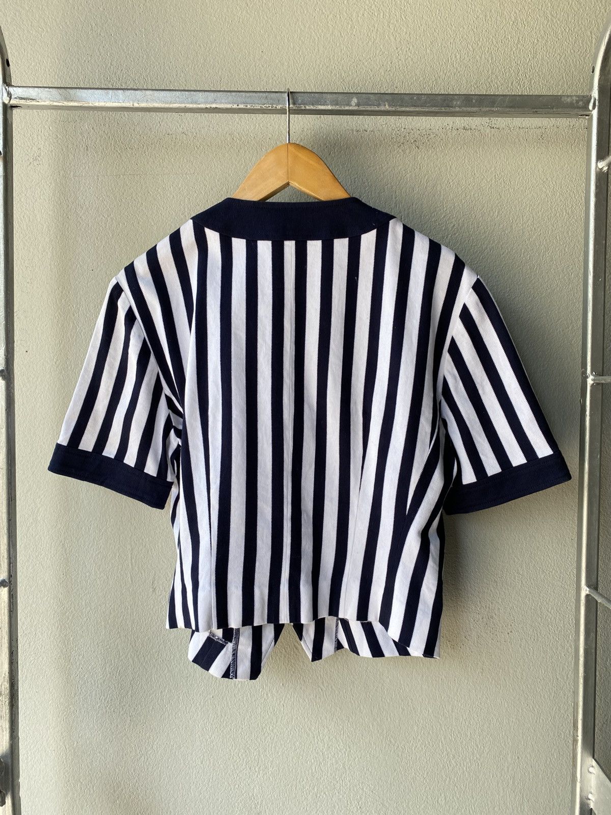 Courrèges Navy Chic Striped Button-Up Blouse.