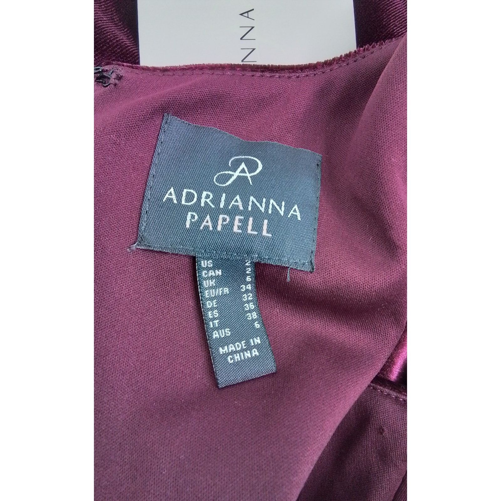 Adrianna Papell Adrianna Papell NWT Dress Women's 2 Burgundy Velvet Cascade Size XS / US 0-2 / IT 36-38 - 6 Thumbnail