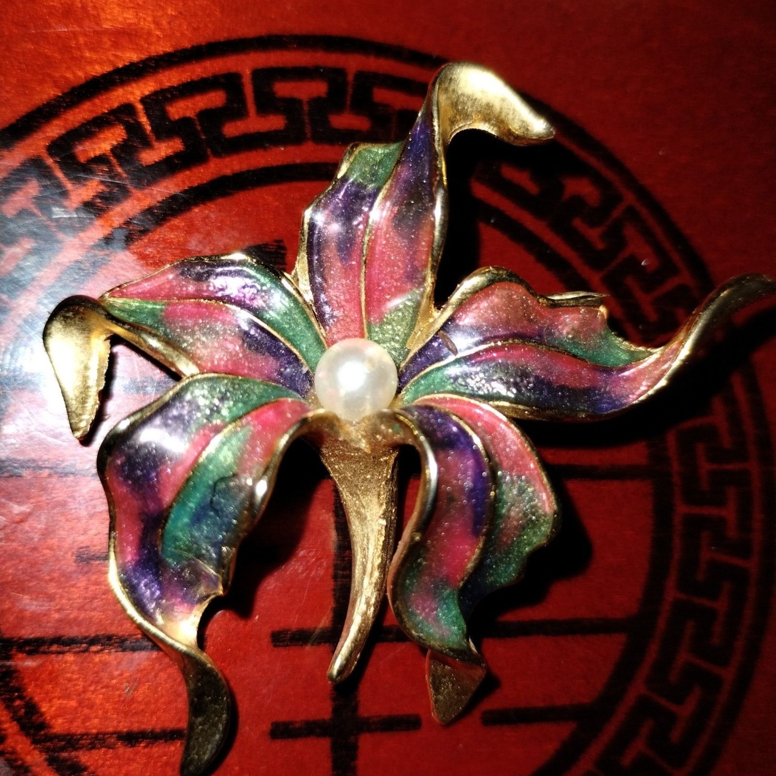Vintage Beautiful enameled signed brooch~can't make out signature Size ONE SIZE - 2 Thumbnail