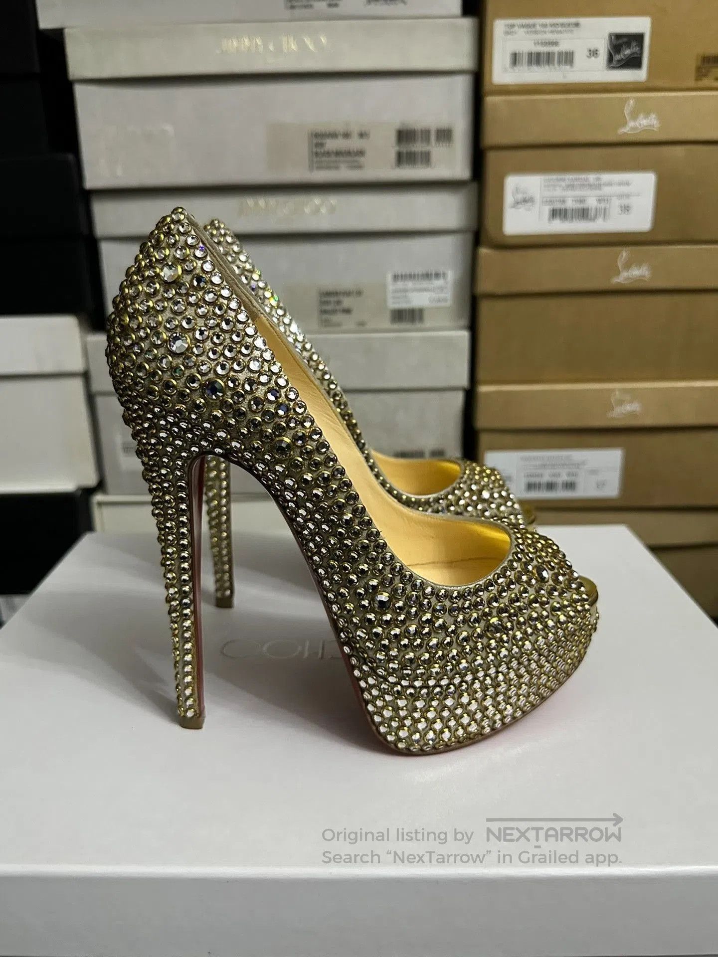 Christian Louboutin Christian Louboutin Gold Crystal Heels. Size US 4 / IT 34 - 3 Thumbnail