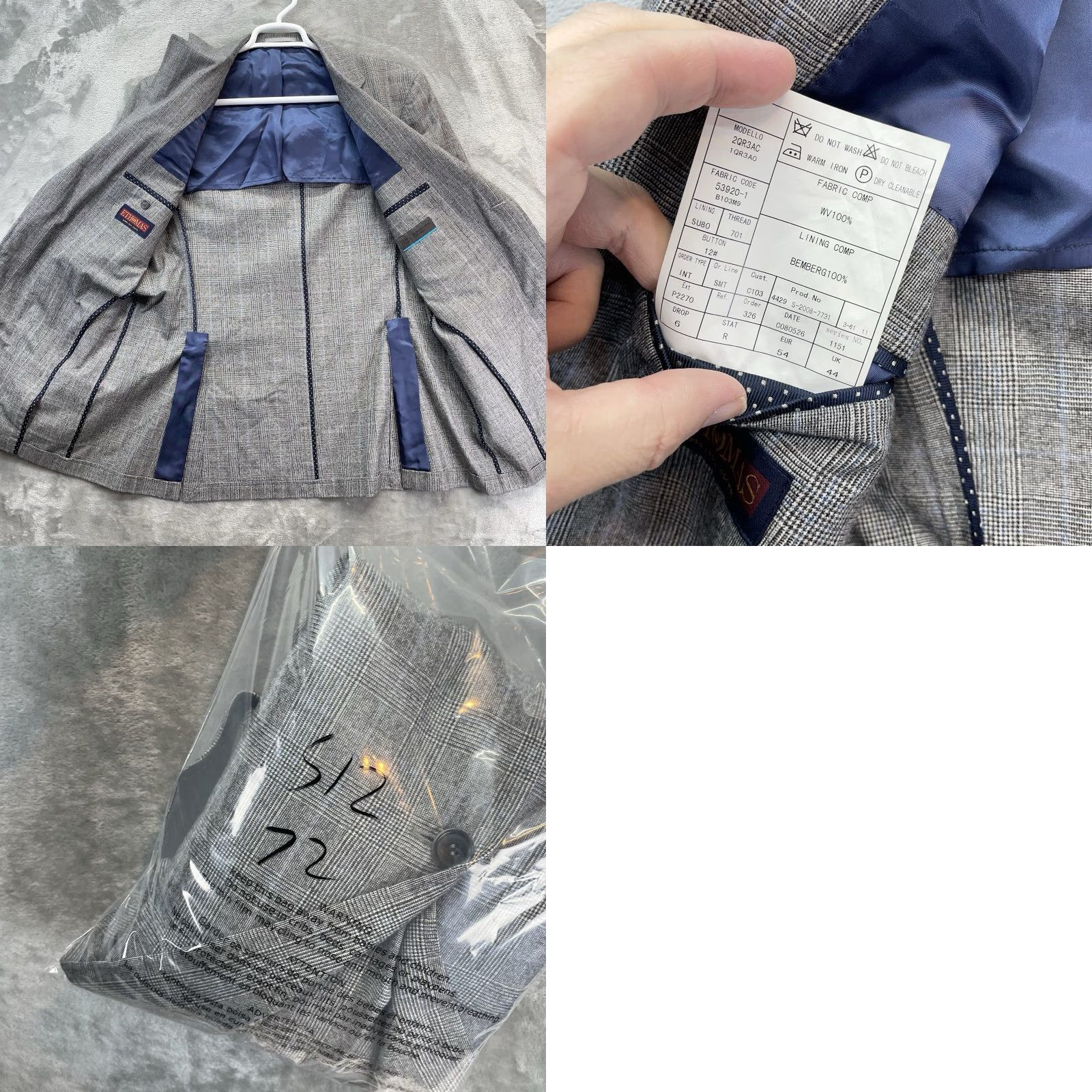 Suitsupply Suitsupply Blazer Men 54 Suit Jacket Sport Coat Plaid Wool Gray Notch 2-Button 4-Button Surgeon Cuffs Double-Vented Regular Size 54R - 10 Thumbnail