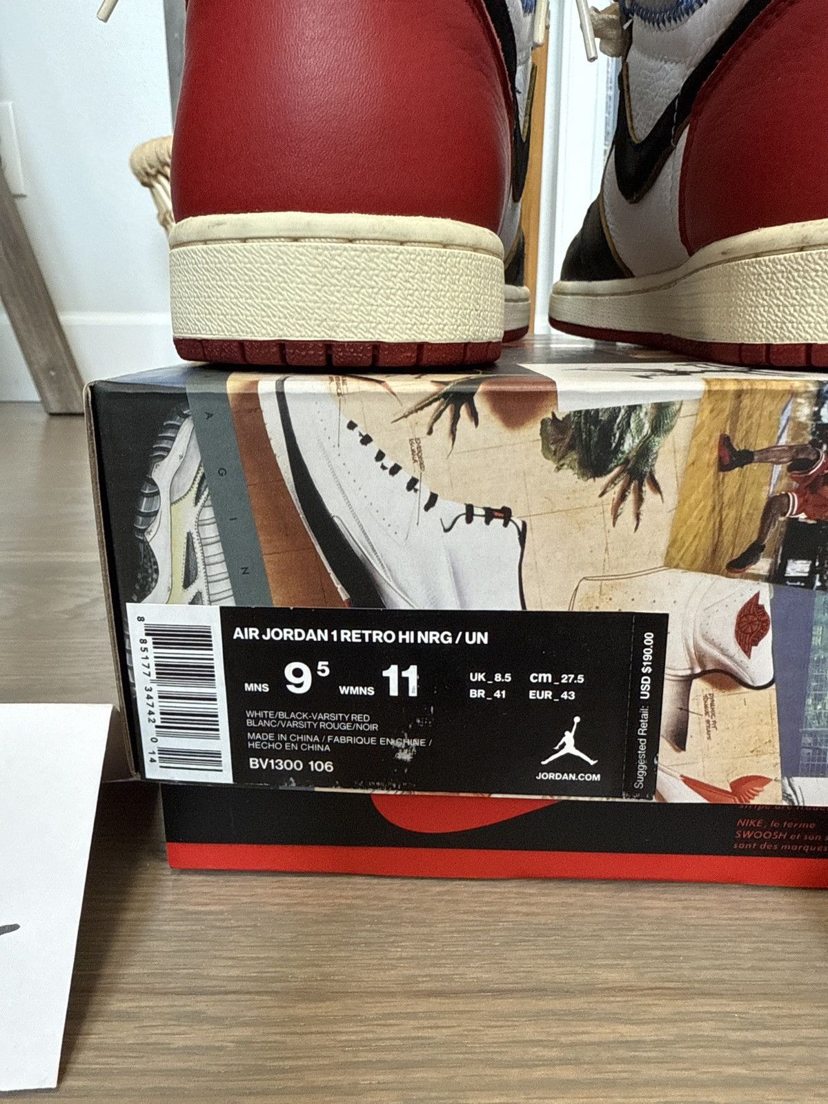 Jordan Brand × Union LA Jordan 1 Retro High Union Los Angeles Black Toe Size US 9.5 / EU 42-43 - 13 Thumbnail