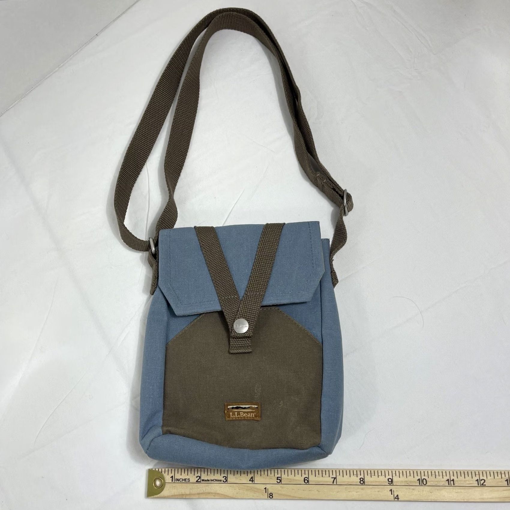 Vintage L.L. Bean Unisex Bag Crossbody Travel Canvas Blue Brown 509627 Pouch Utility Small" Size ONE SIZE - 3 Thumbnail