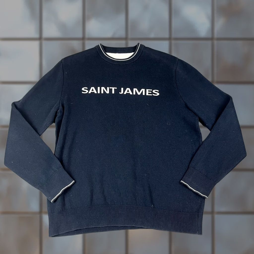 Saint James Jumper Mens L Navy Blue Cotton Crewneck Sweater Pullover Knitwear, Men's