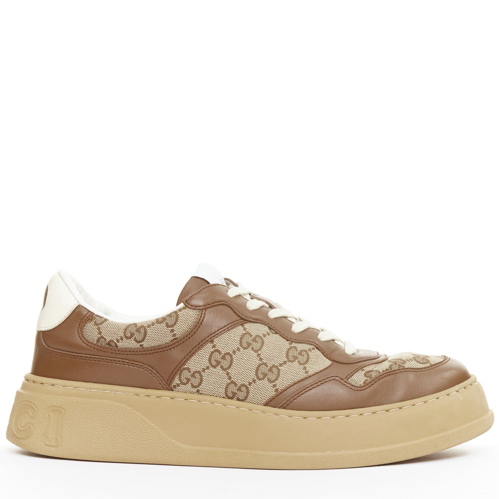 Gucci GUCCI brown leather canvas GG monogram logo chunky platform sneakers UK9.5 EU43.5 Size US 10.5 / EU 43-44 - 1 Thumbnail