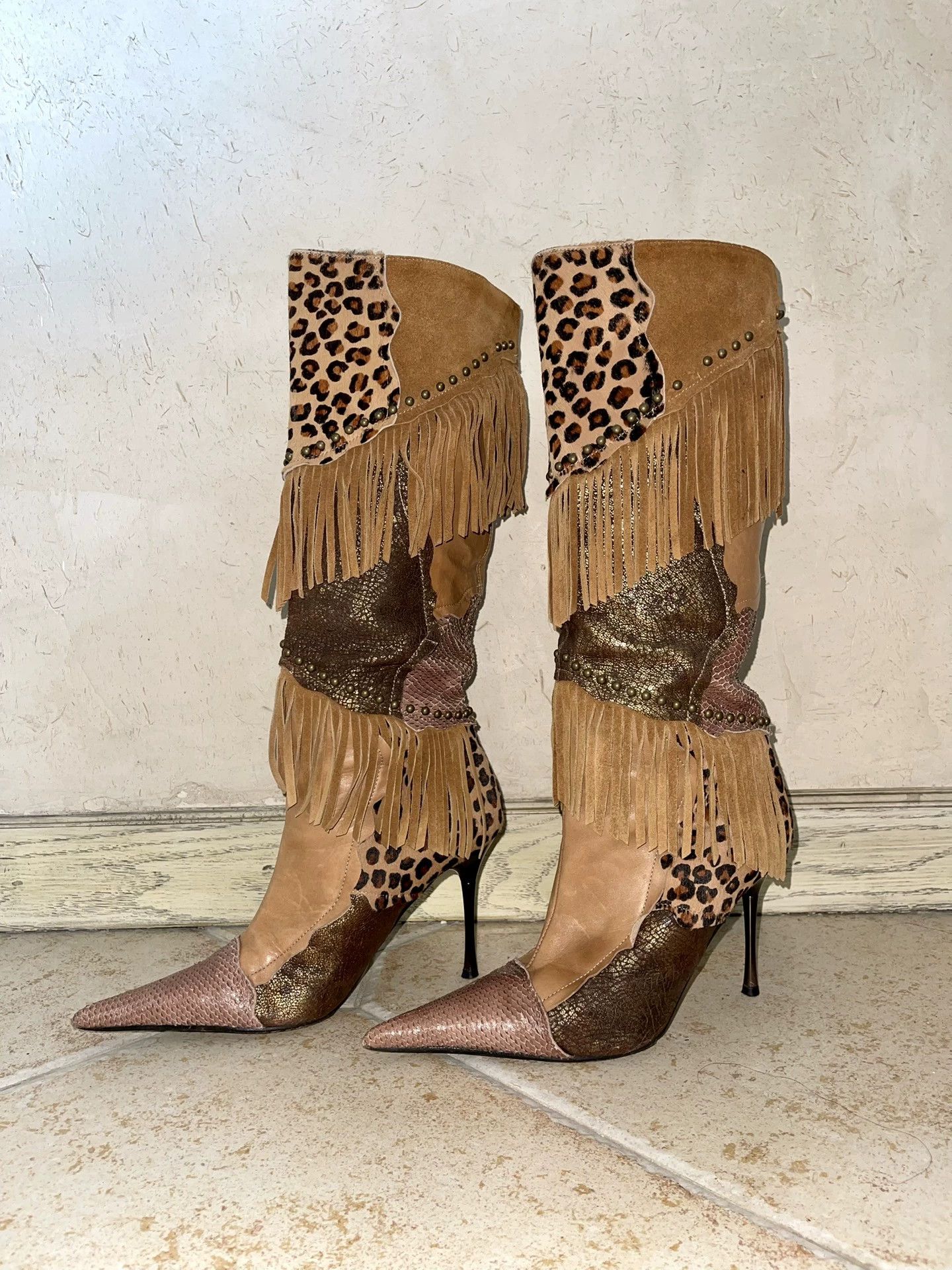 Other El Dantes Tassel Rivet Mixed Fur Leather Long Boot 38 Size US 7.5 / IT 37.5 - 1 Thumbnail