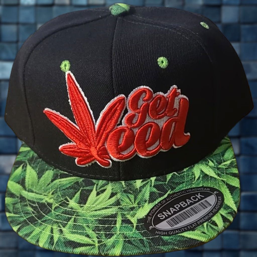Vintage GET WEED MARIJUANA LEAF LEAVES CANNABIS SNAPBACK BASEBALL CAP BLACK Size ONE SIZE - 1 Thumbnail