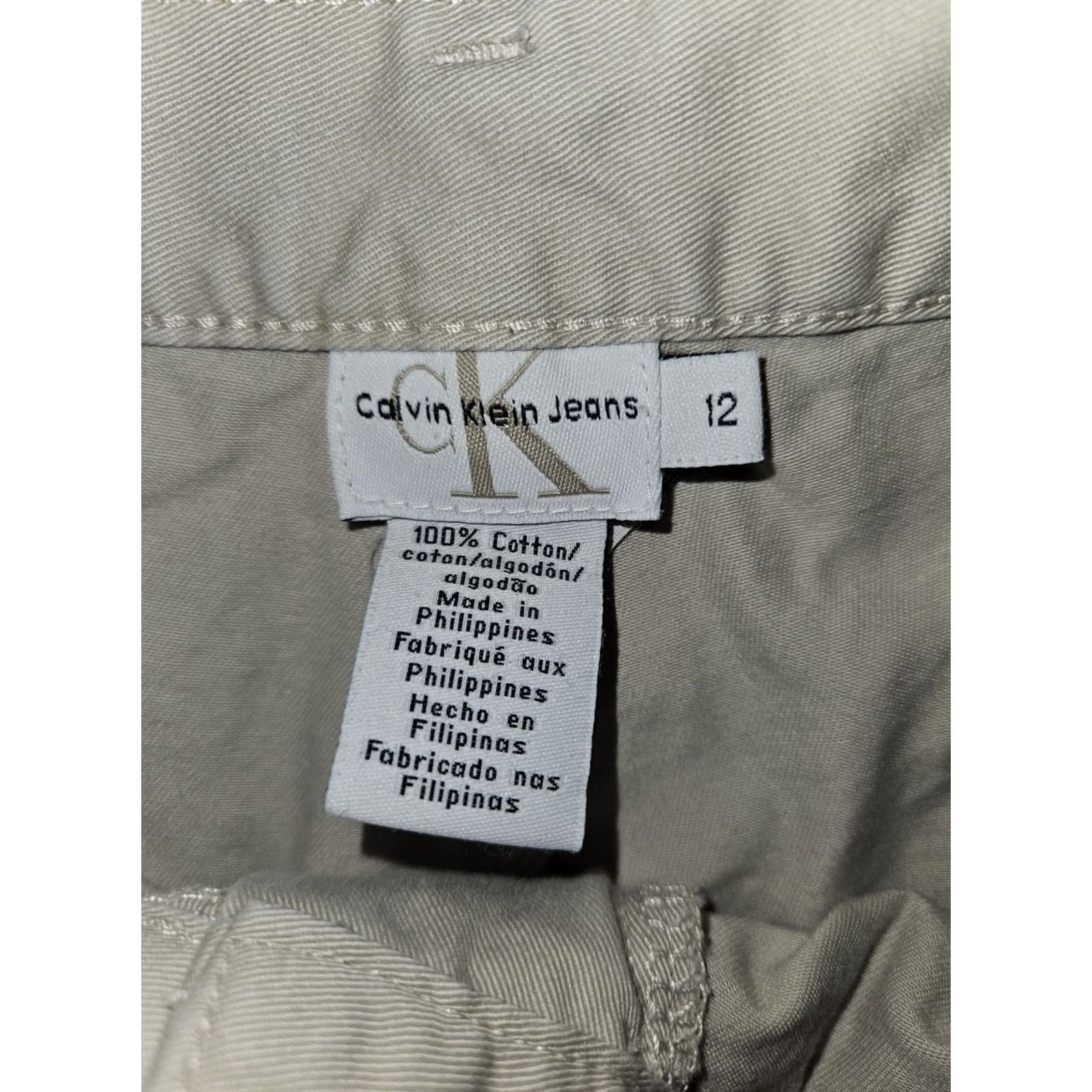 Calvin Klein Calvin Klein Khaki Shorts Women's 12 Mid Rise Adjustable Waist Pockets Beige 100% Cotton Flat Front Button Logo Chino City Designer Outdoor Womens Size 34" / US 12 / IT 48 - 2 Thumbnail