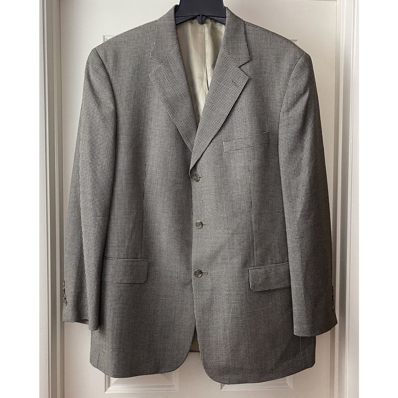 Brooks Brothers BROOKS BROTHERS Blazer Mens 44 R Beige Wool Houndstooth Size 44R - 4 Thumbnail