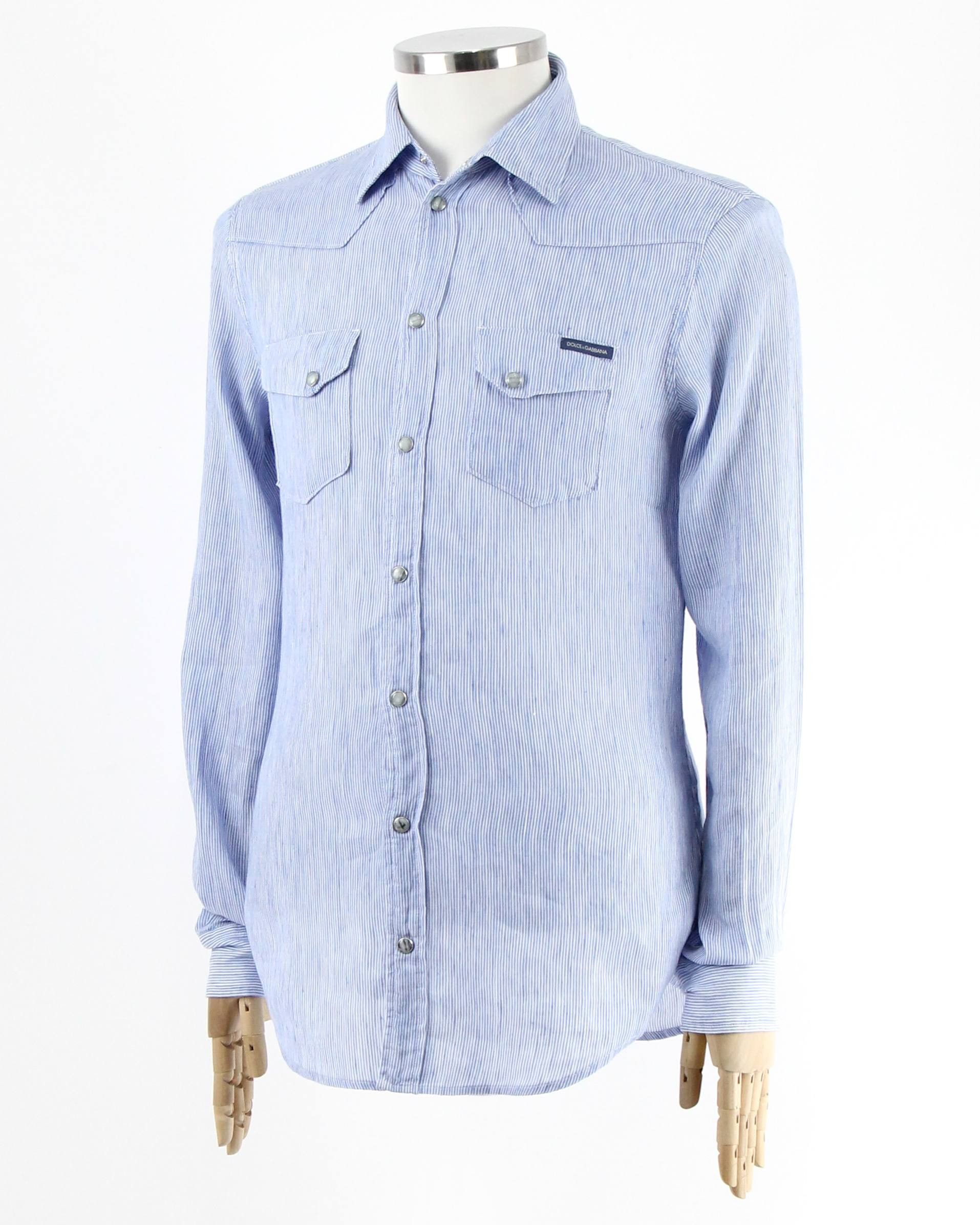 Dolce & Gabbana DOLCE&GABBANA Striped linen and cotton shirt Size US L / EU 52-54 / 3 - 2 Thumbnail