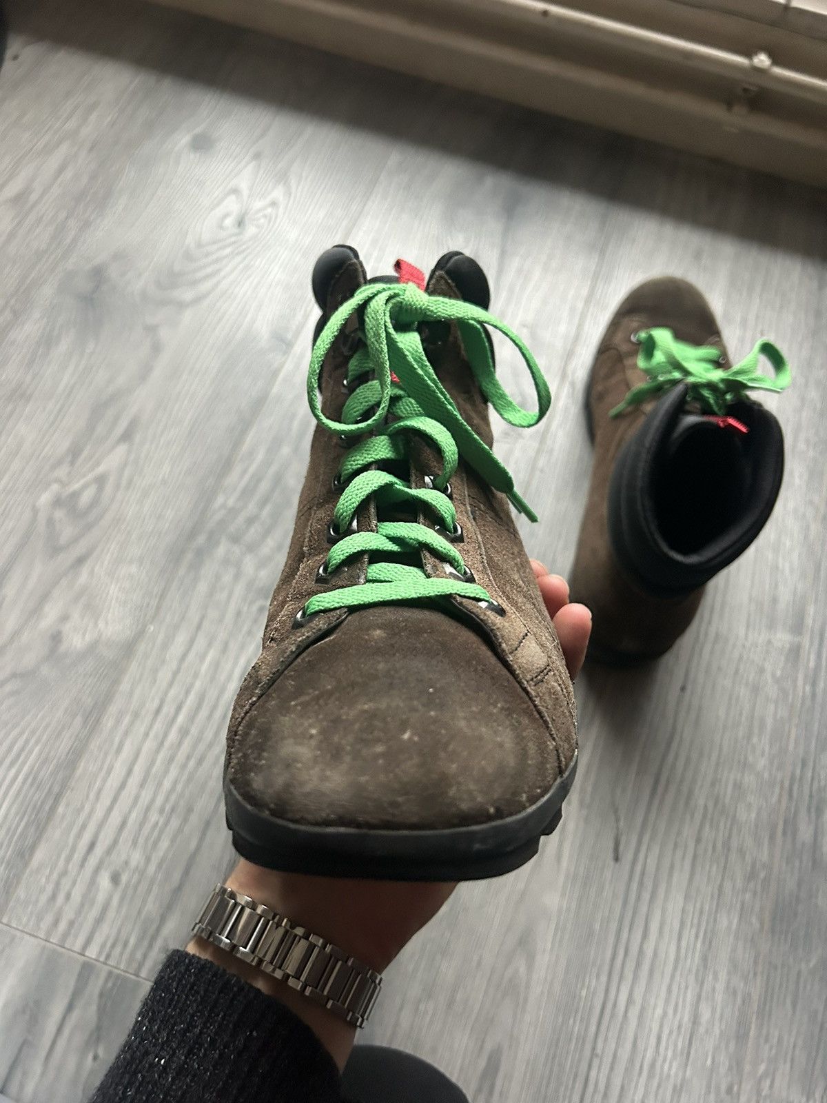 Prada Prada Brown Suede Hiking Boots with Green Laces Size US 8 / EU 41 - 9 Thumbnail