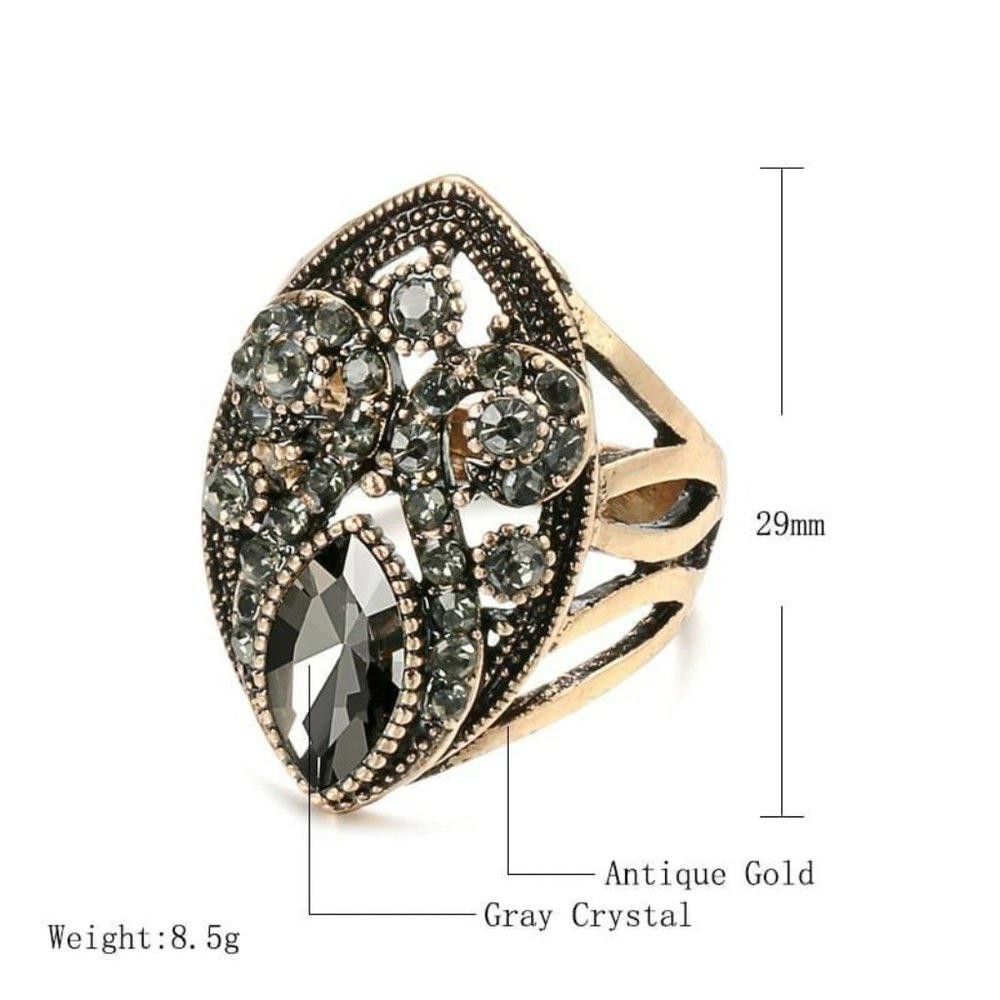 Designer Vintage Boho Gray Hollow Ethnic Antique Gold Ring Size ONE SIZE - 4 Thumbnail