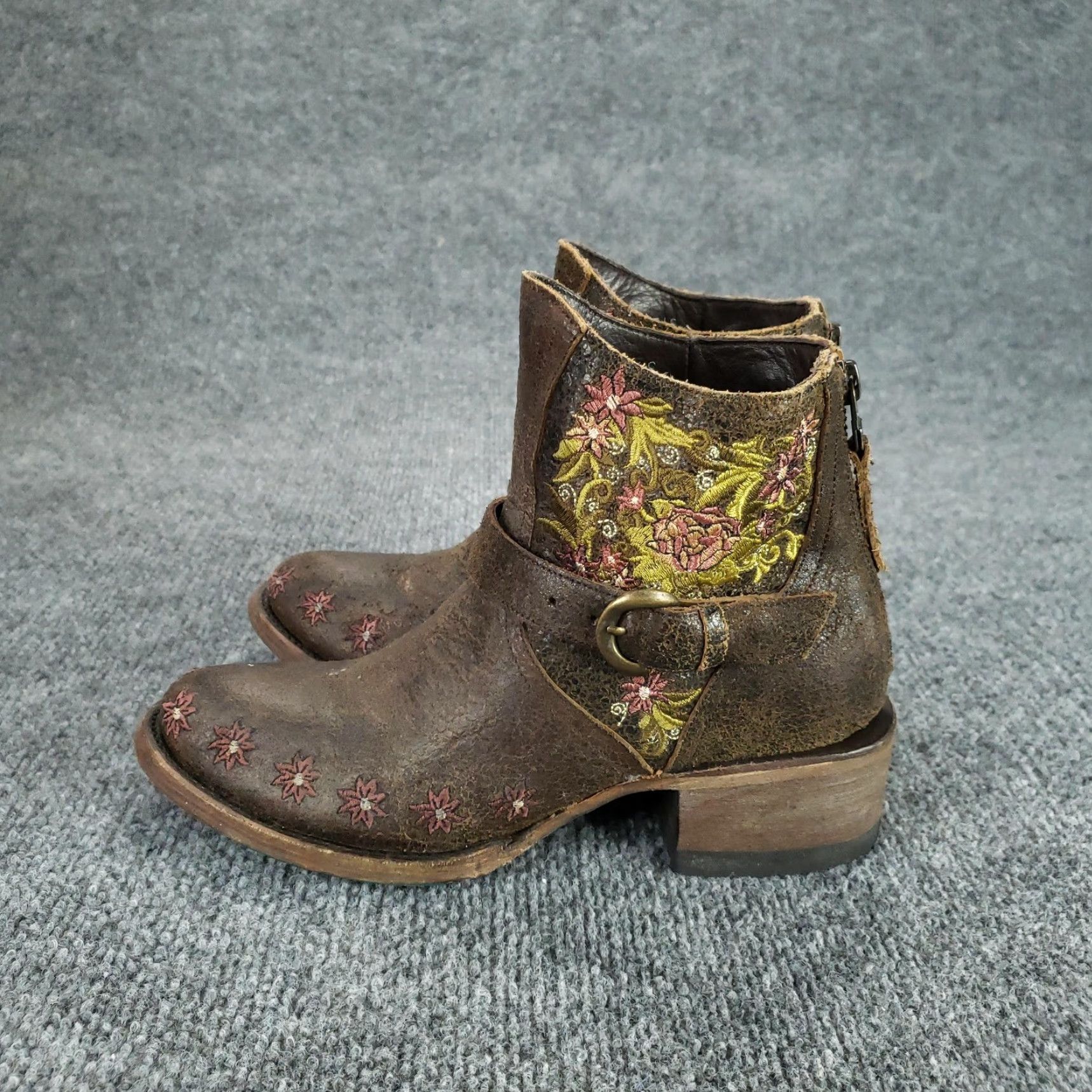 Vintage Lane Womens Boots Western Ankle Brown Leather Embroidered Floral LB0326 6 Size D Heel Block Casual Shoes Size US 6 / IT 36 - 4 Thumbnail