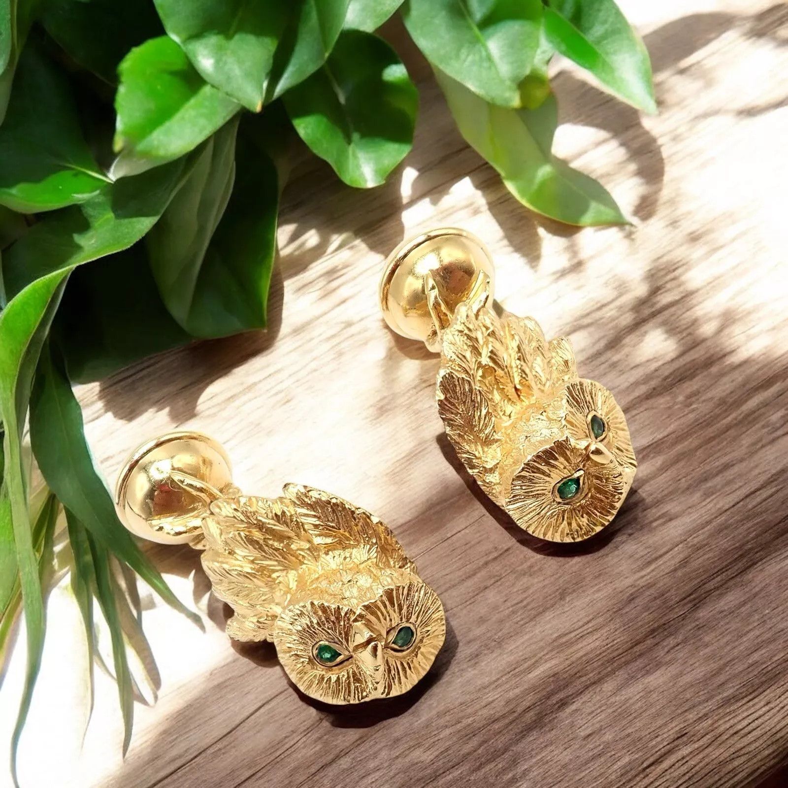 Tiffany & Co. Vintage Tiffany 18k Emerald Owl Germany 1989 Cufflinks Size ONE SIZE - 2 Thumbnail