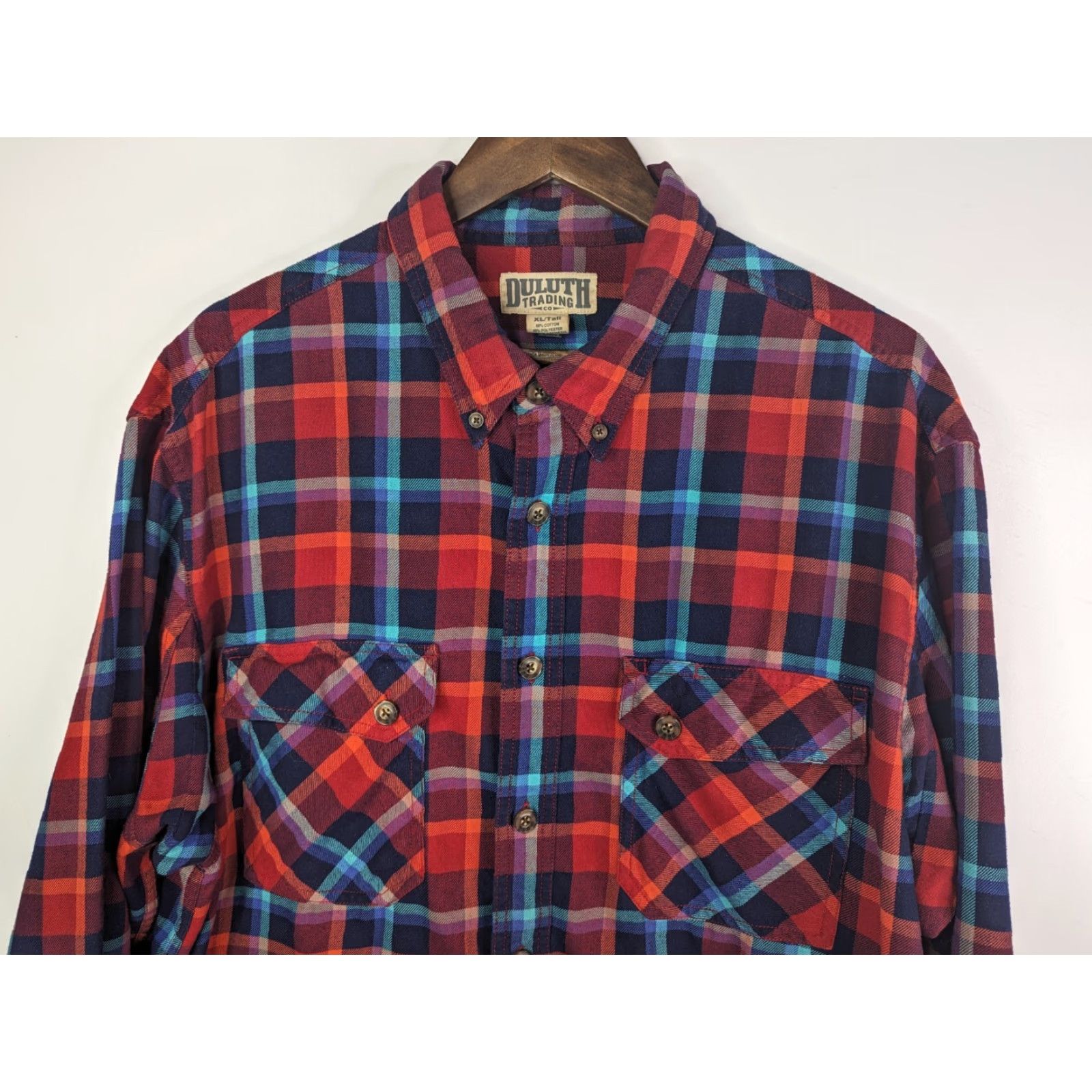 Vintage Duluth Free Swingin Wicking Red Blue Plaid Flannel Long Sleeve Mens XL Tall Shirt Size US XL / EU 56 / 4 - 2 Thumbnail