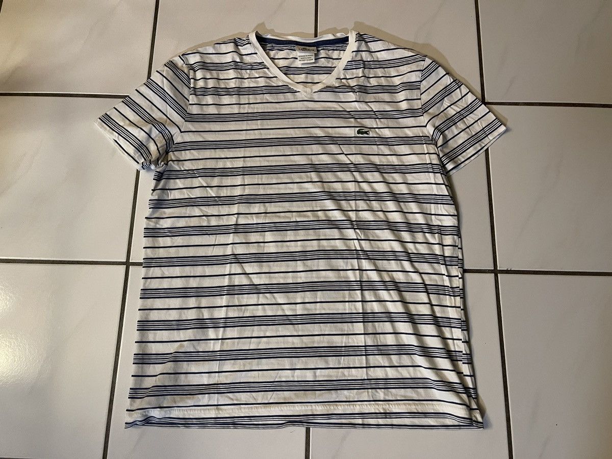 Lacoste Lacoste Men's T Shirt Size 7 (2XL) White Blue Stripes V Neck Size US XXL / EU 58 / 5 - 1 Thumbnail