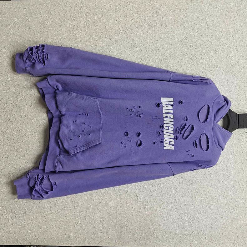 Balenciaga Balenciaga Purple Logo Distressed Hoodie Size US L / EU 52-54 / 3 - 1 Thumbnail