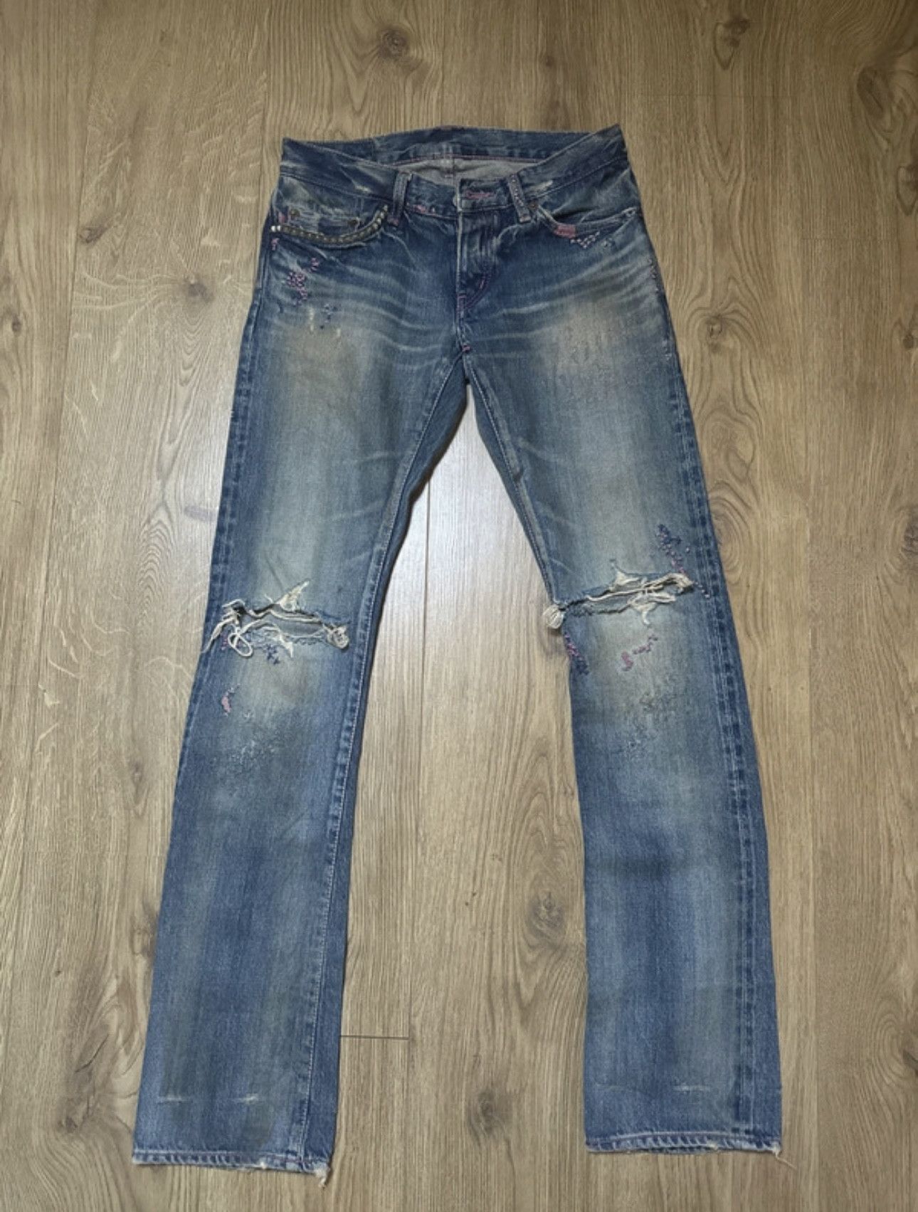 Hysteric Glamour hysteric glamour studded love buzz jeans with pink stitching Size US 27 - 1 Thumbnail