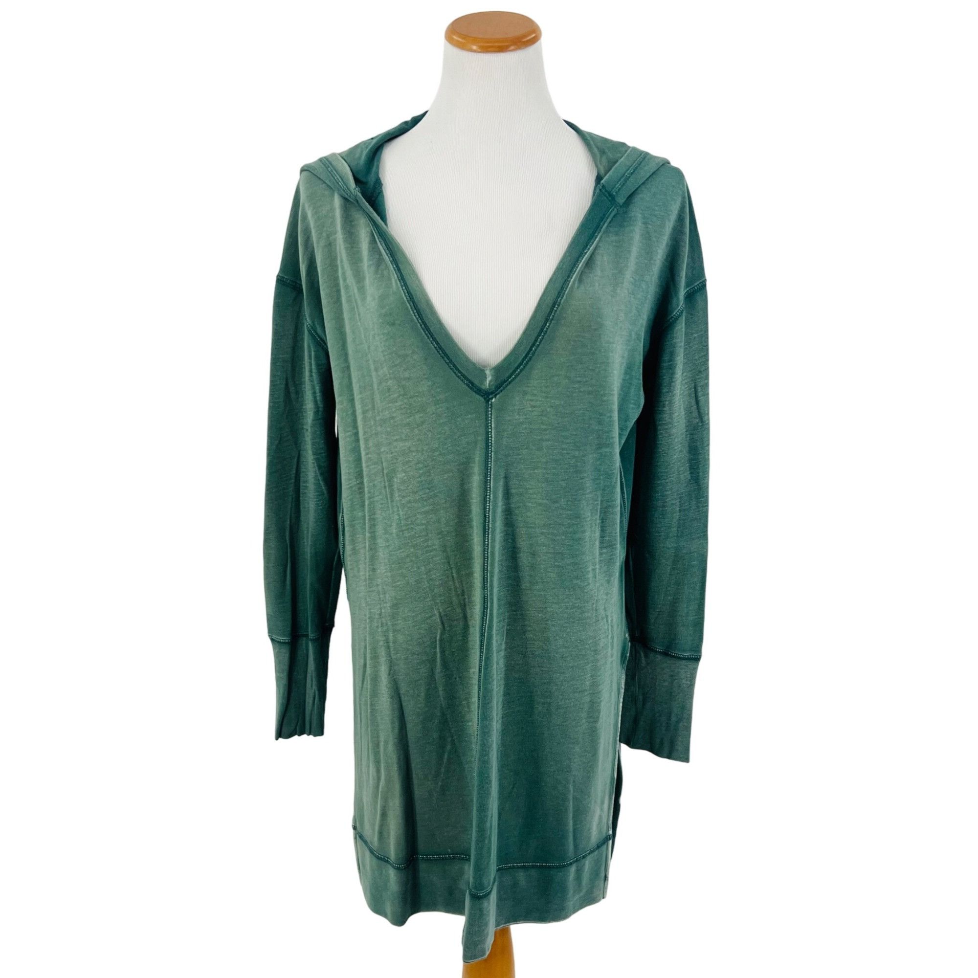 Free People RARE Free People Distressed Green V-Neck Hooded Tunic S | Bo Size S / US 4 / IT 40 - 2 Thumbnail