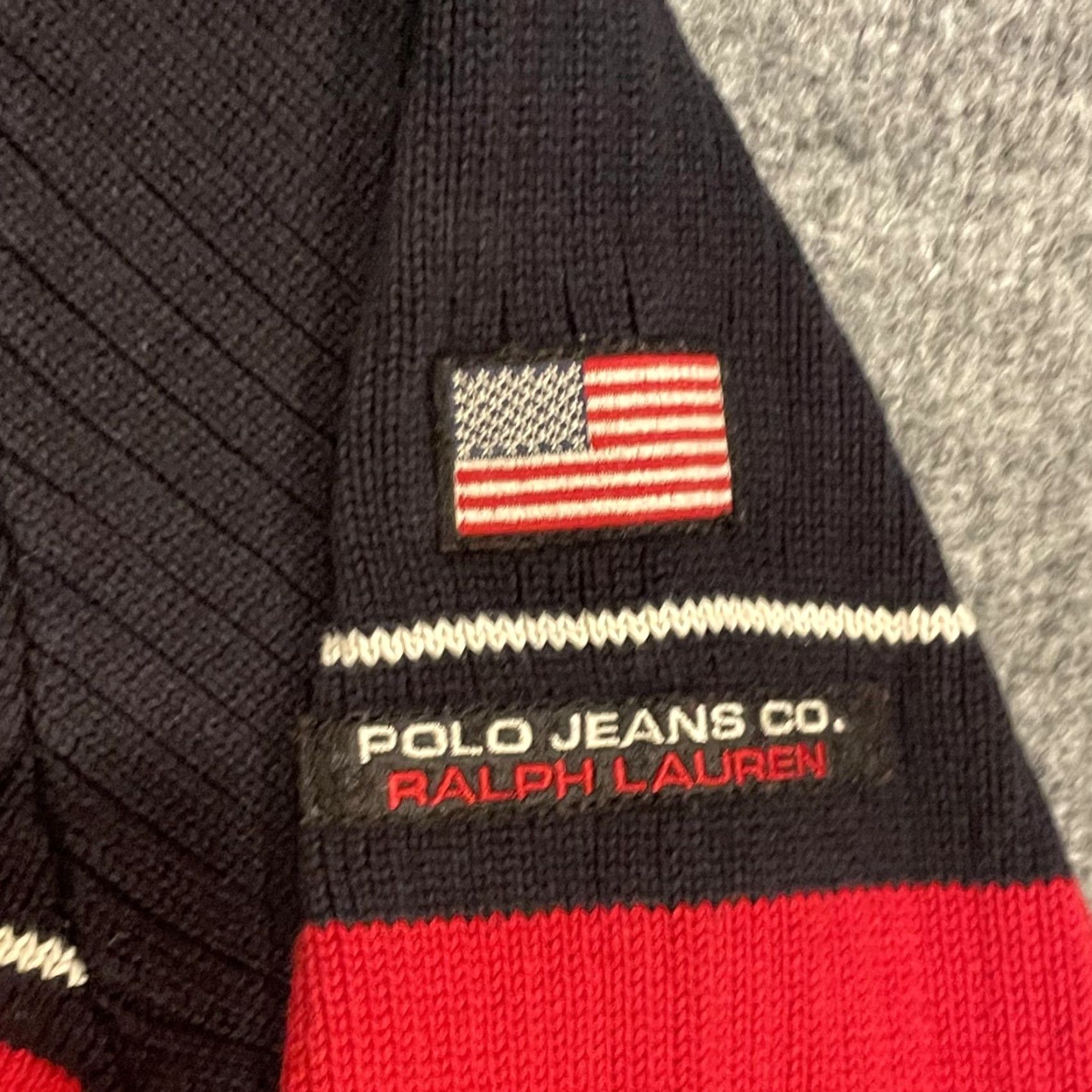 Ralph Lauren Polo Jeans Co Ralph Lauren Sweater Mens XL Black Red Knit Crewneck Flag Patch Striped USA Patriotic Embroidery Size US XL / EU 56 / 4 - 6 Thumbnail
