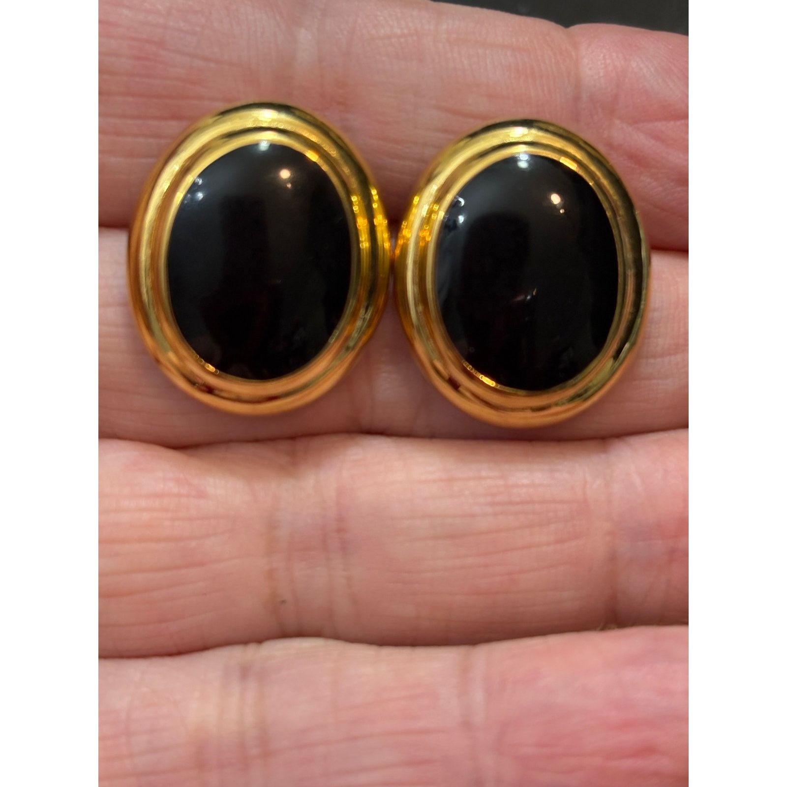 Other Vintage Napier Black Cabochon Stud Earrings Signed 3/4” Size ONE SIZE - 1 Thumbnail