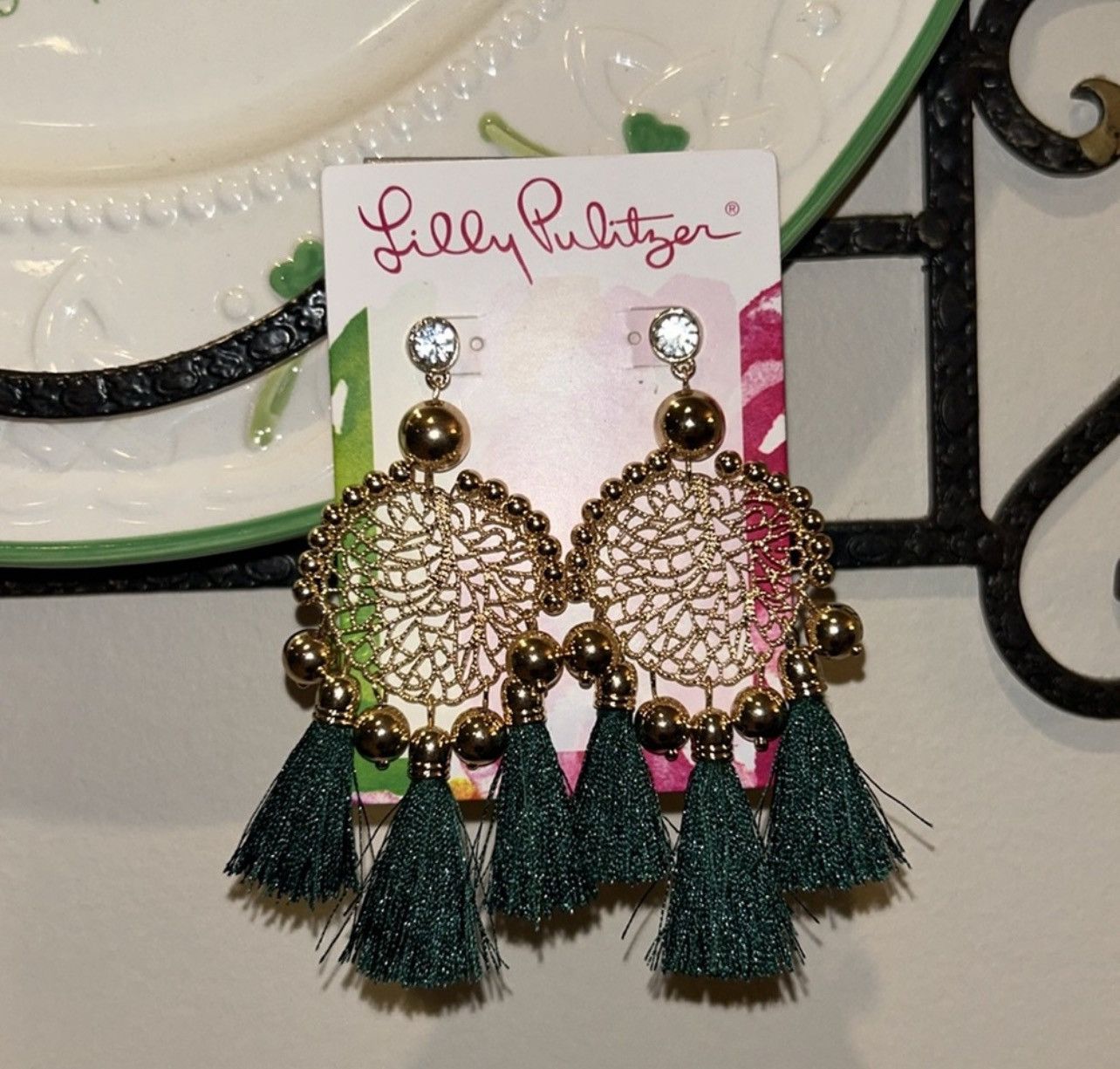 Lilly Pulitzer Lilly Pulitzer Sea Dreamer Statement Tassel Earrings Green Size ONE SIZE - 4 Thumbnail