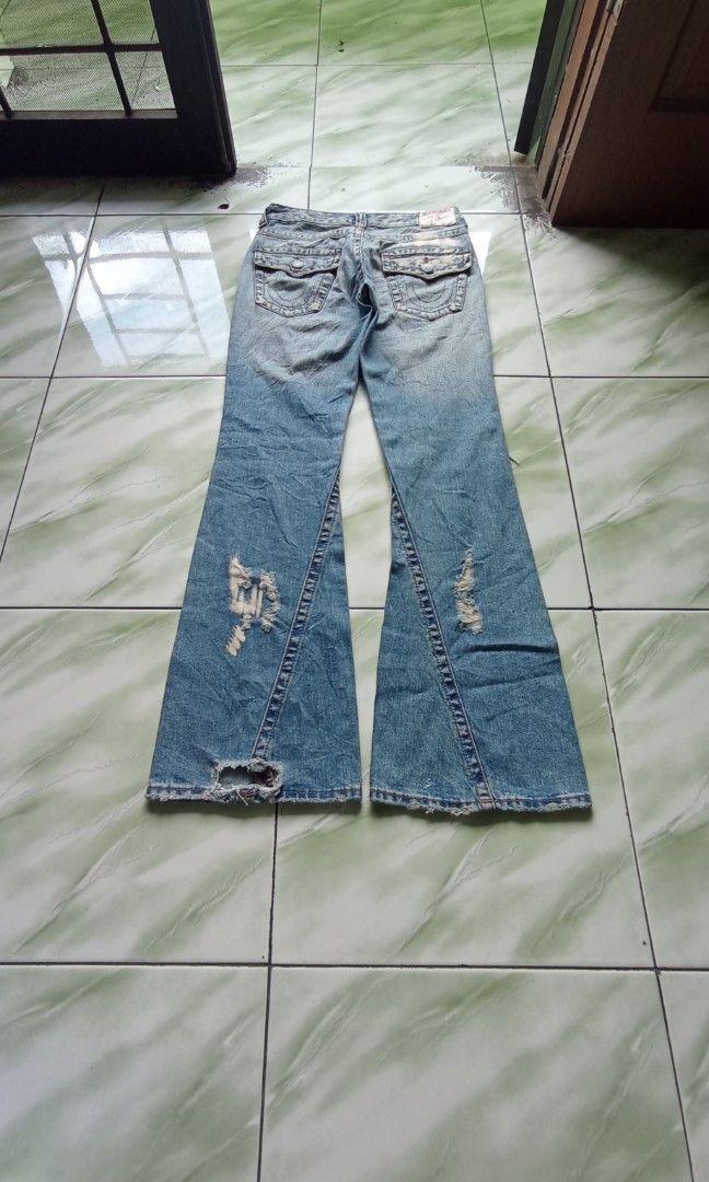 20471120 × Beauty Beast × Japanese Brand 2000s flare TR bootcut ripped wash denim Size US 27 - 6 Thumbnail