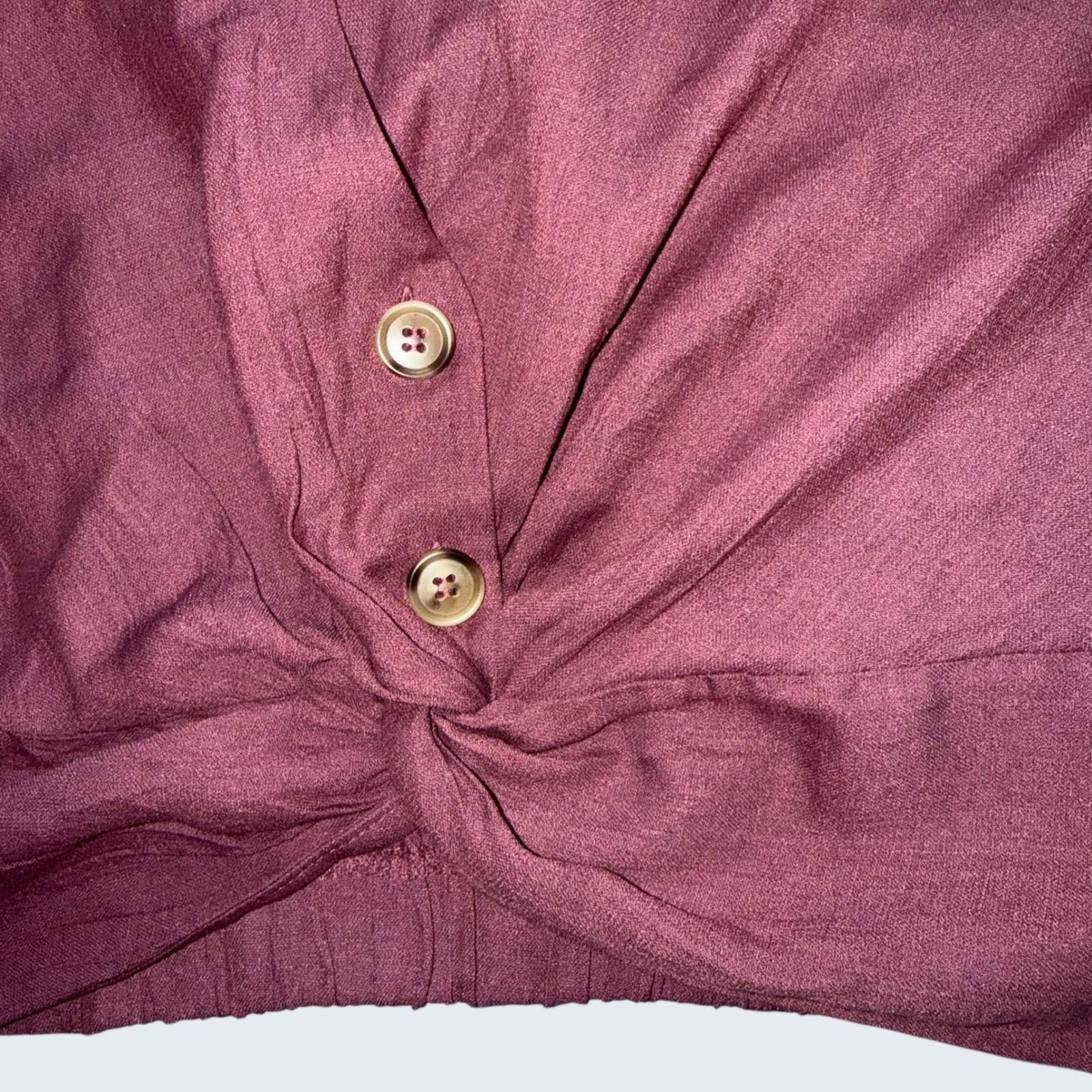 Other Timing Women Burgundy Twist Front Crop Top Flutter Sleeve L Size L / US 10 / IT 46 - 4 Thumbnail