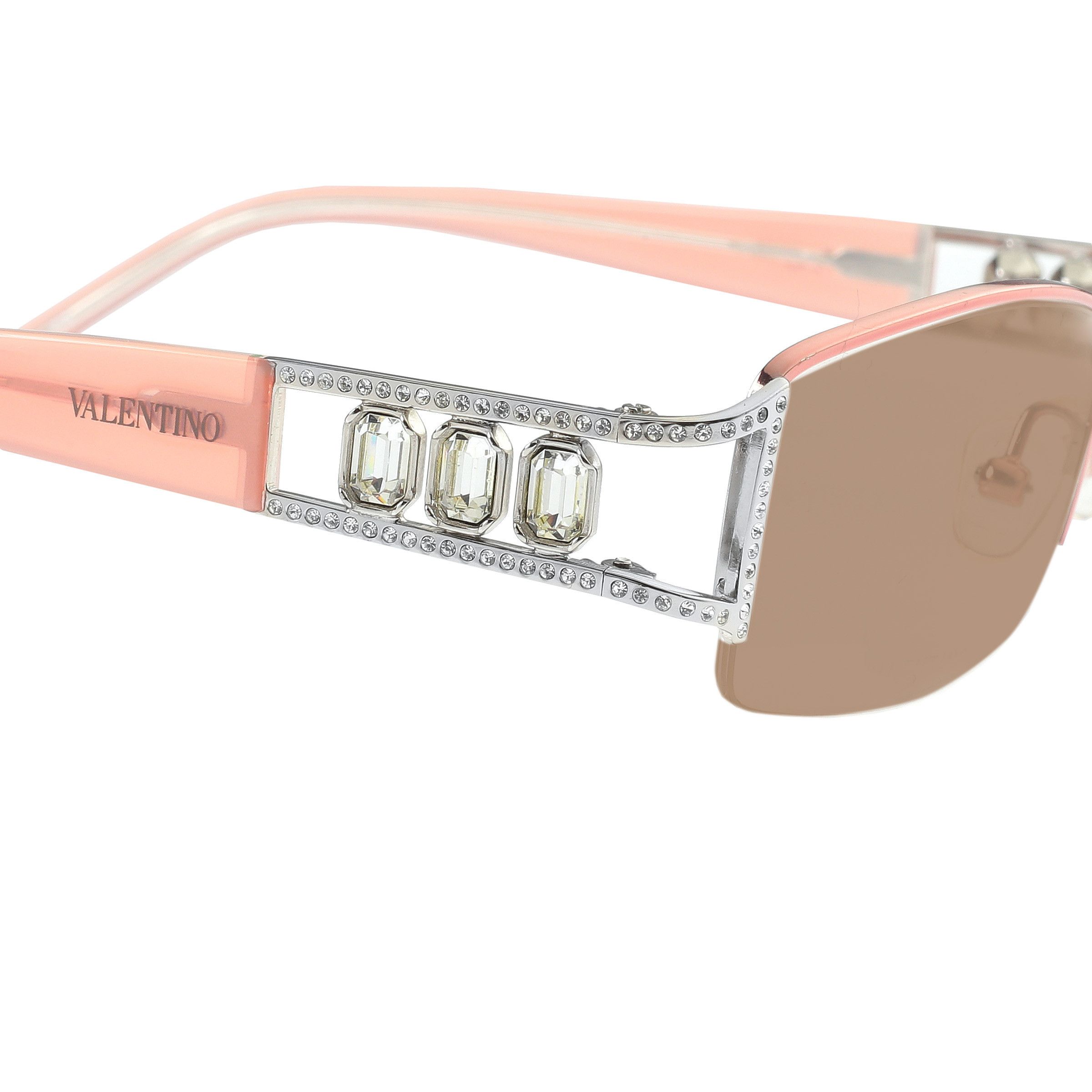 Valentino '90s Baby Pink Crystal Half Rim Sunglasses Brown