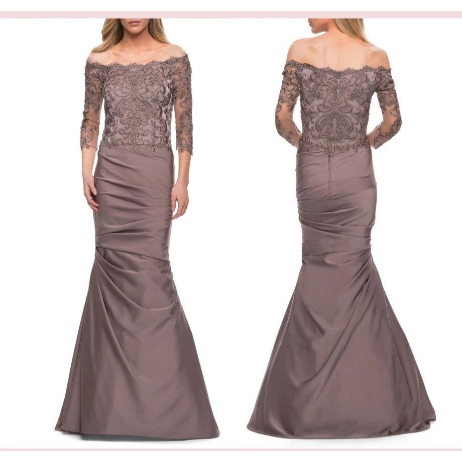 Other La Femme Off-The-Shoulder Gown With Lace Bodice & Satin Skir Size XL / US 12-14 / IT 48-50 - 1 Thumbnail