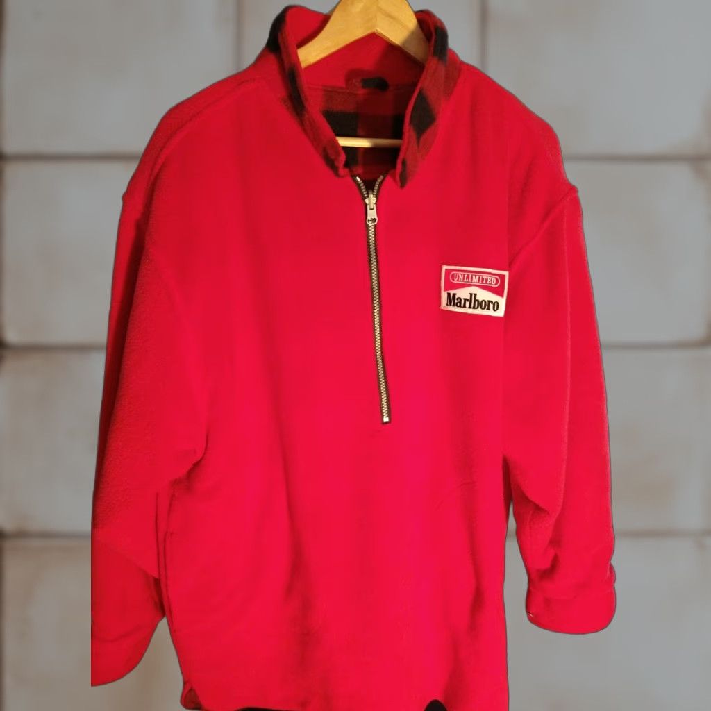 Marlboro VINTAGE Marlboro Unlimited 2 Sided Fleece Grail XL Red Hype 2 Sided Pockets Zipper Marlboro Patch Mens XL Fleece Vintage Hoodie Size US XL / EU 56 / 4 - 1 Thumbnail