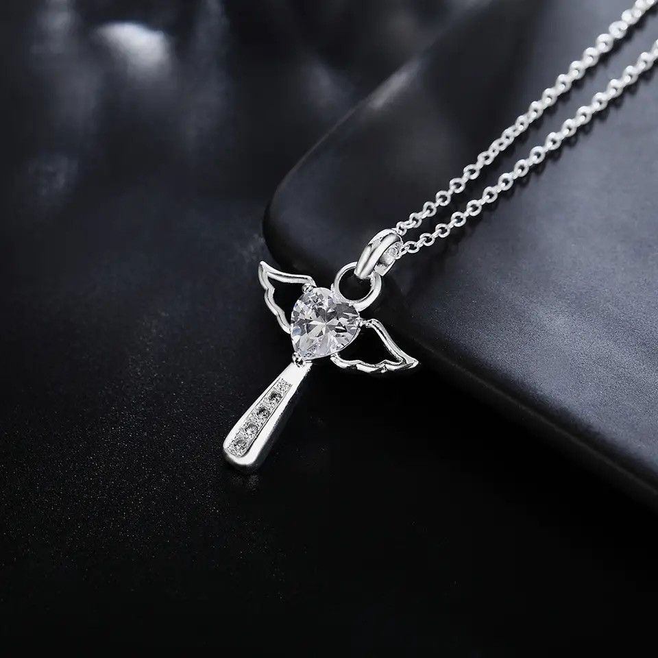 Handmade × Jewelry Angel Crystal Cross Pendant Chain Necklace Size ONE SIZE - 2 Thumbnail