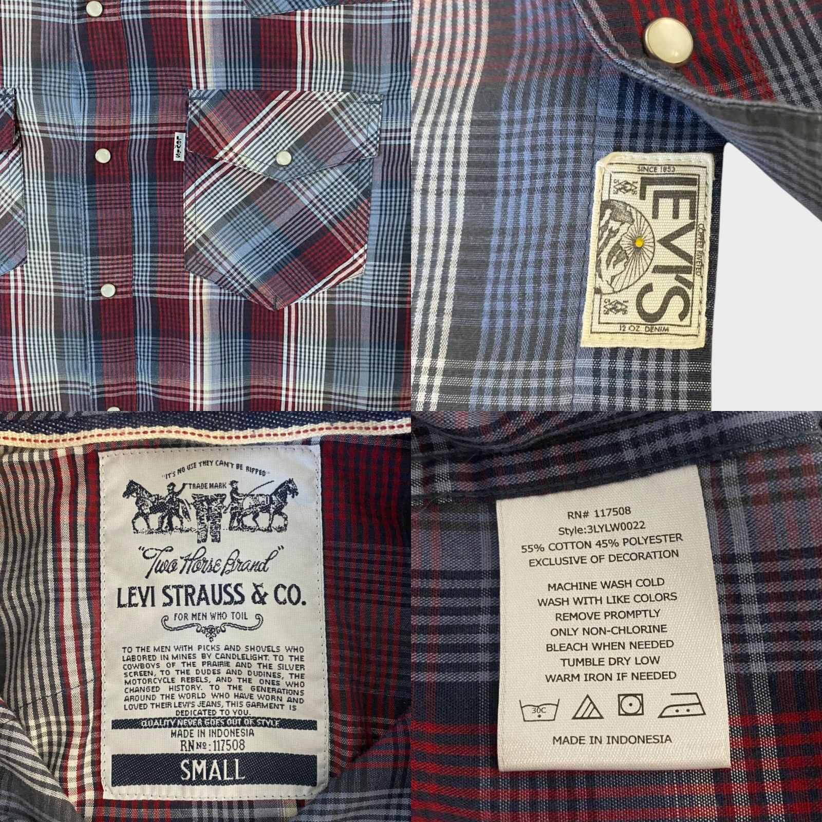 Levi's Levi's Western Pearl-Snap Plaid Shirt Red/Blue Men's Small Button-Up Long-Sleeve Size US S / EU 44-46 / 1 - 8 Thumbnail