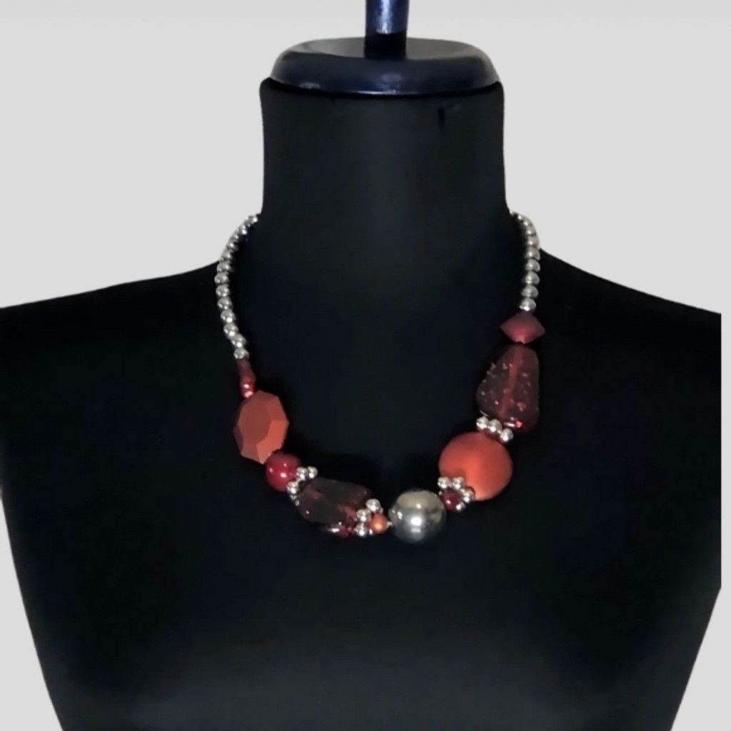 Vintage Necklace Bracelets Earrings Jewelry Set Beaded Pearl Red Size ONE SIZE - 2 Thumbnail