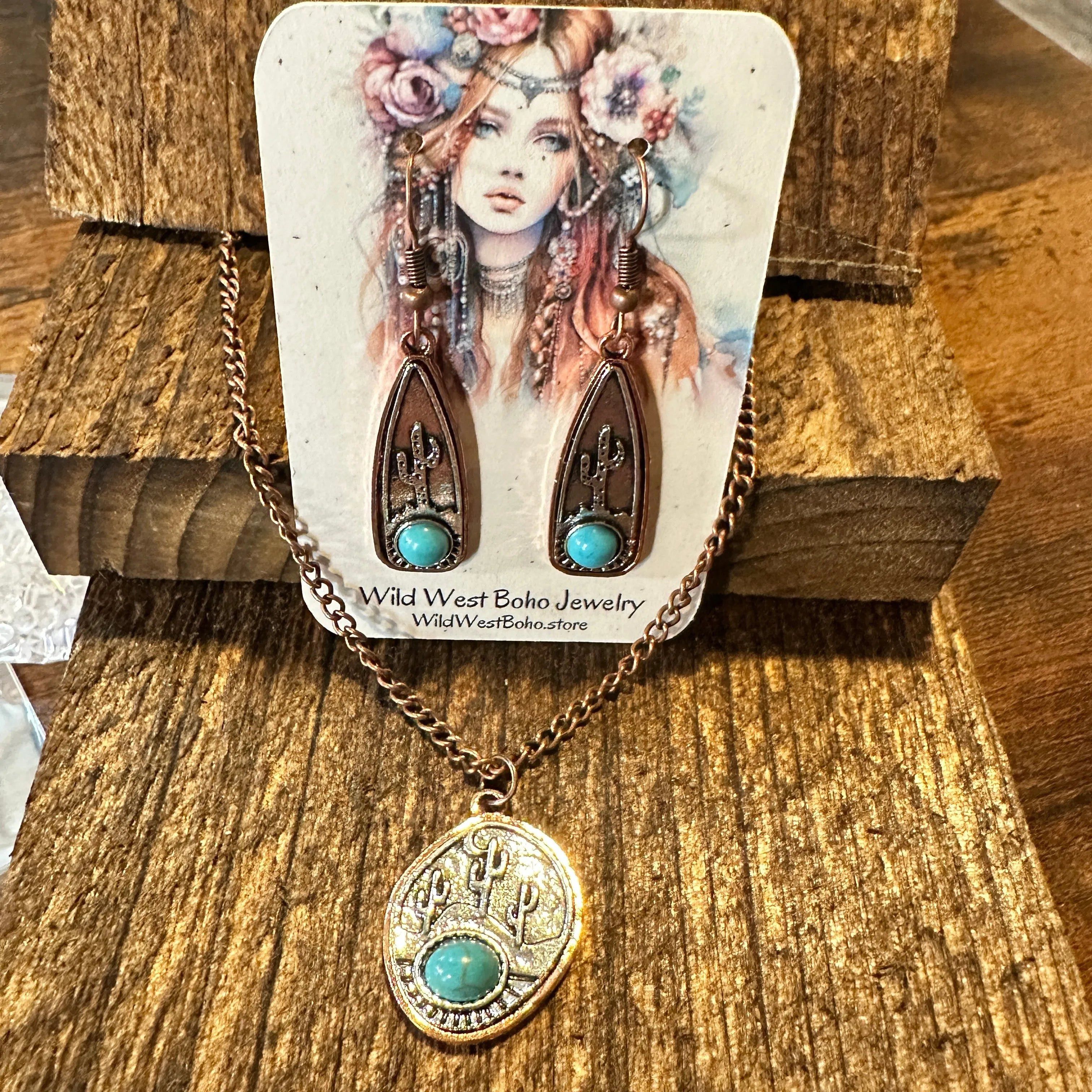 Other Boho SouthWestern Cowgirl Copper Turquoise Cactus Necklace/D Size ONE SIZE - 7 Thumbnail