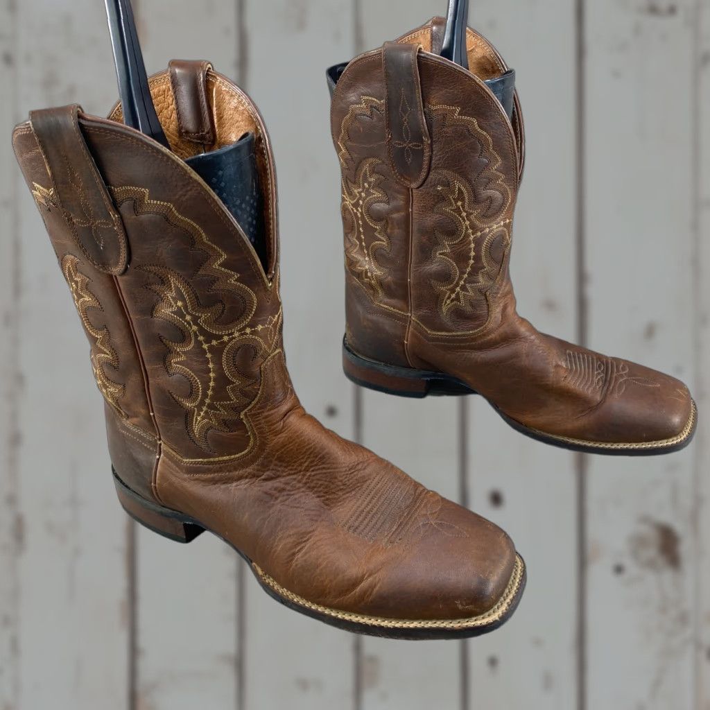 Dan Post VINTAGE Dan Post Mens 11 D Cowboy boots Brown Leather Square Toe Western Shirt Boots? Size US 11 / EU 44 - 1 Thumbnail