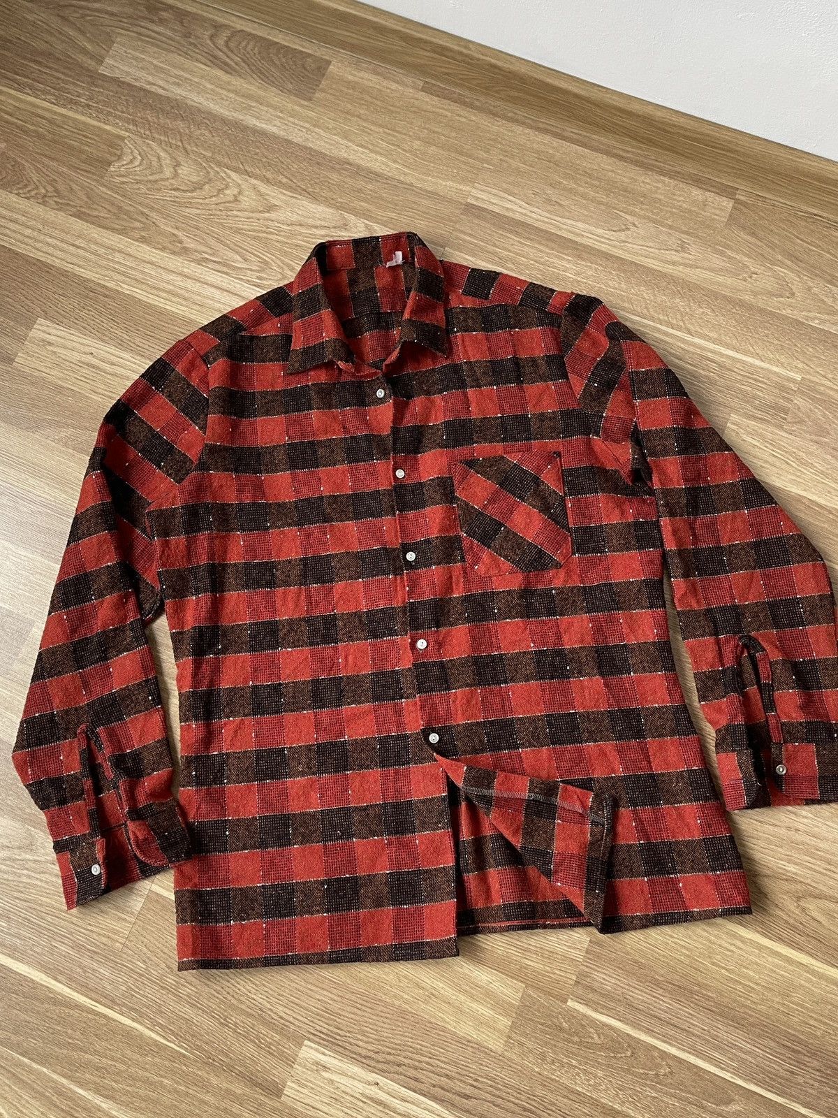 Japanese Brand × Vintage Vintage 70s Knit Flannel Shirt Size L Size US L / EU 52-54 / 3 - 4 Thumbnail