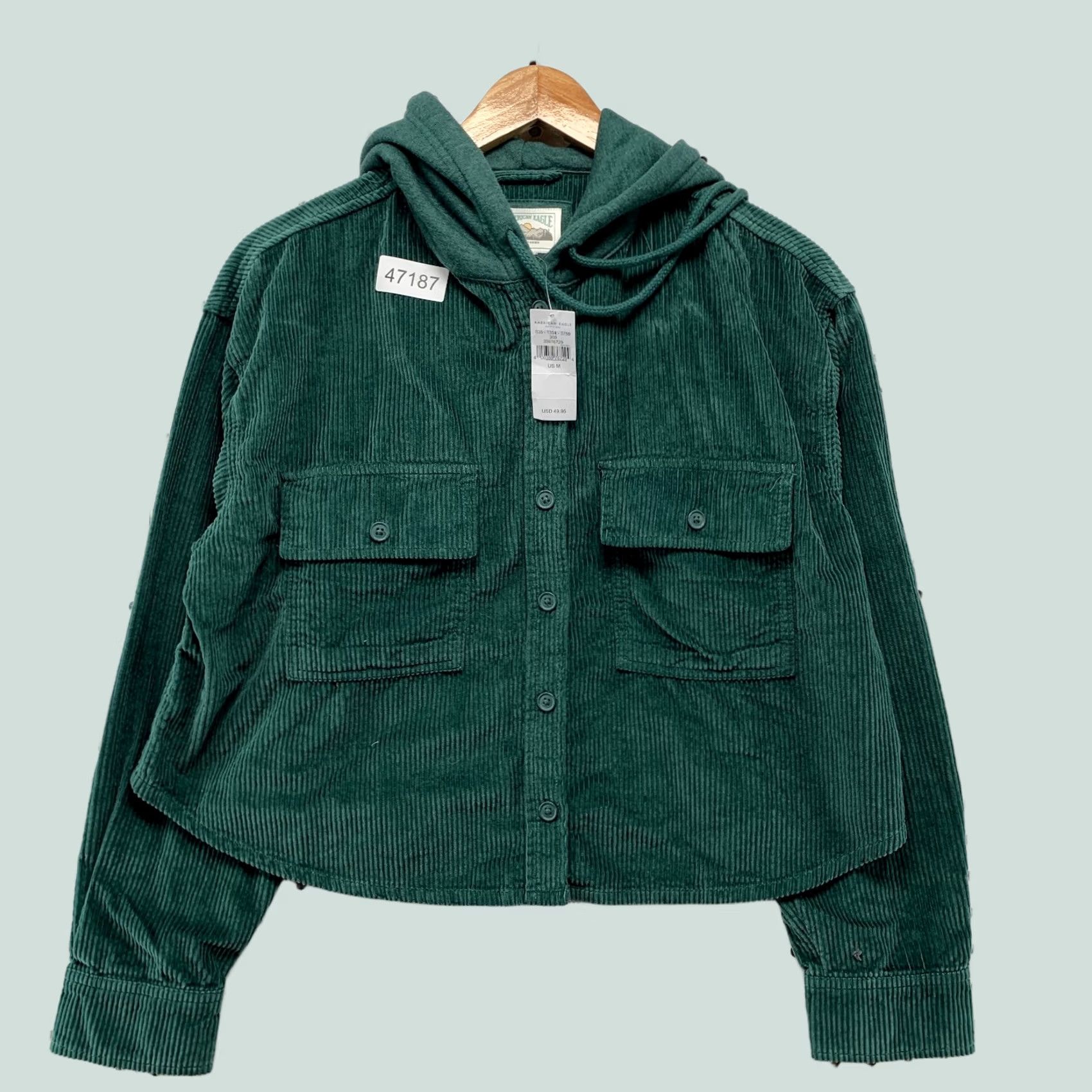 American Eagle Outfitters American Eagle Hooded Button Shirt Womens Medium Green Crop NWT Size M / US 6-8 / IT 42-44 - 1 Thumbnail